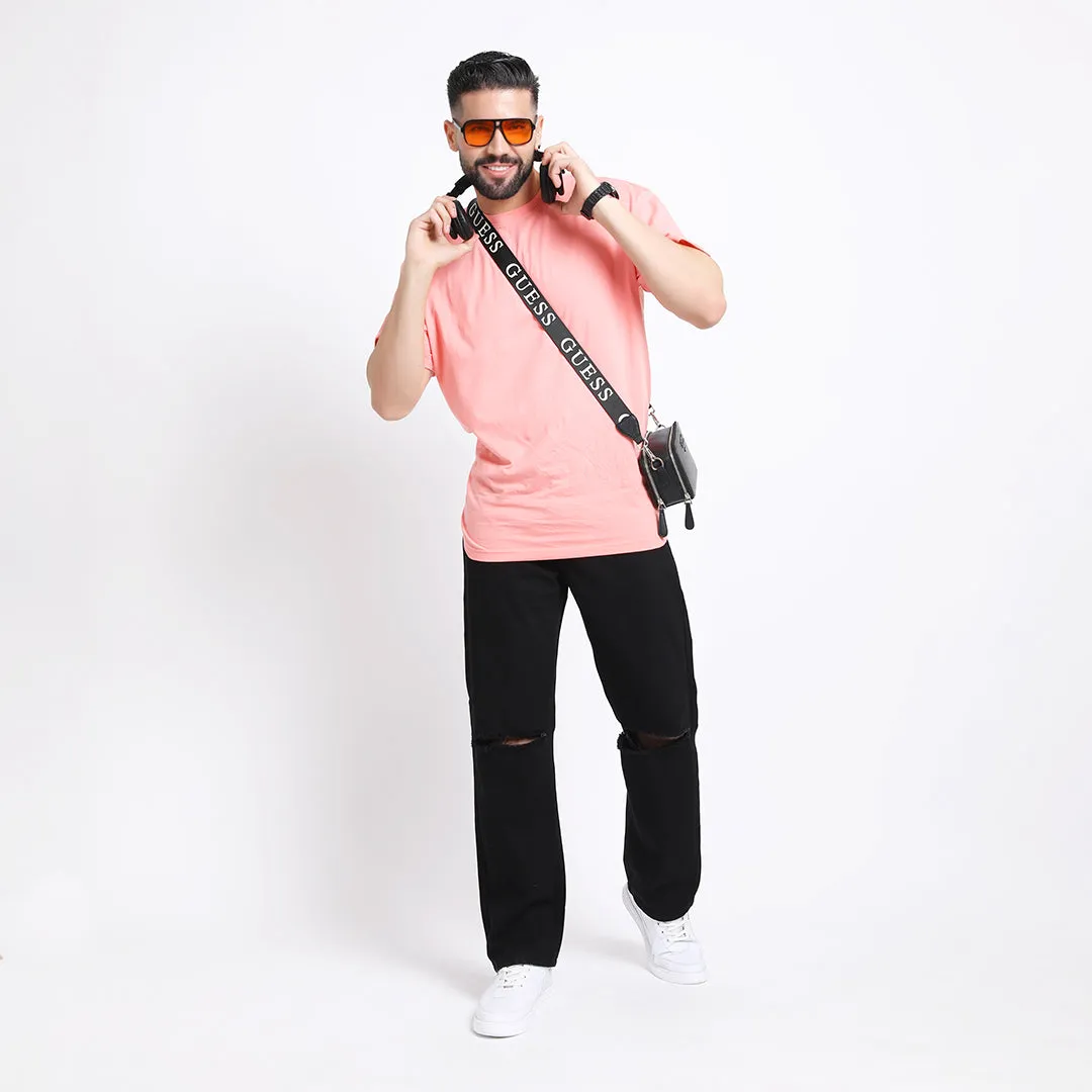 BLACK DISTRESSED BAGGY FIT KNEE CUT JEANS