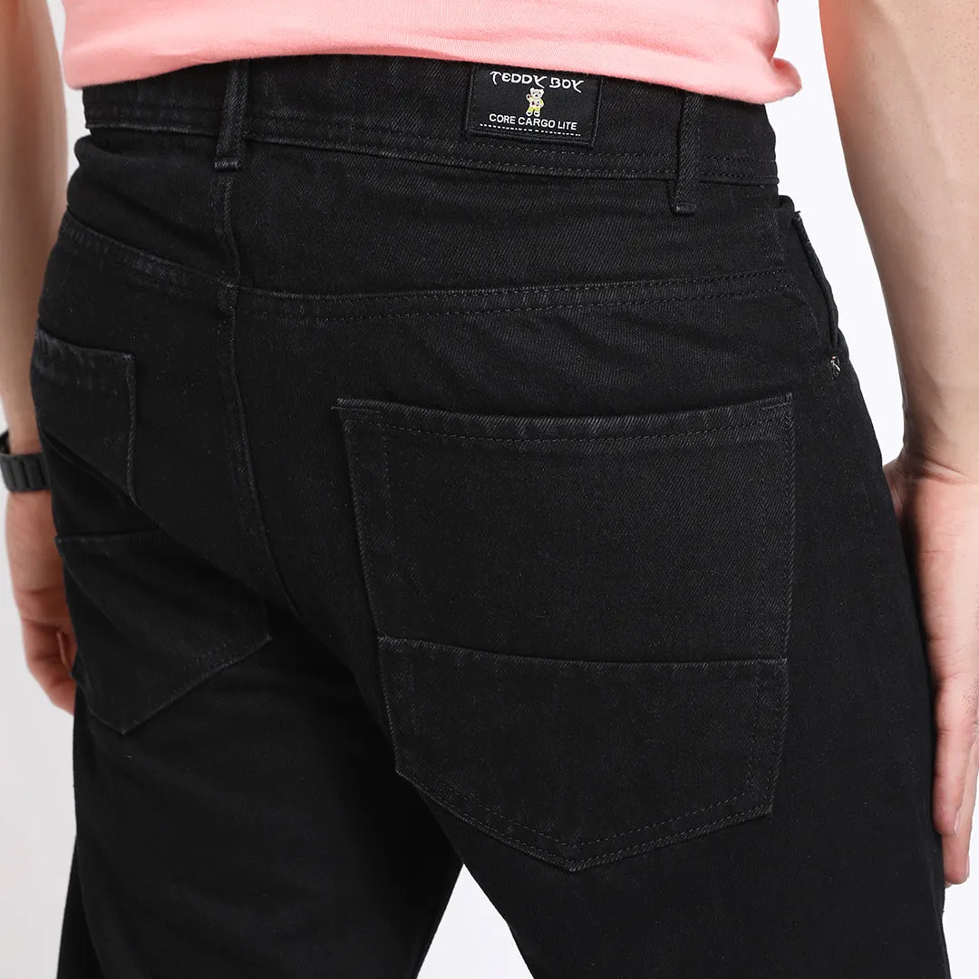 BLACK DISTRESSED BAGGY FIT KNEE CUT JEANS