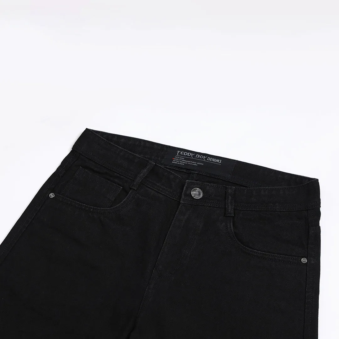 BLACK DISTRESSED BAGGY FIT KNEE CUT JEANS