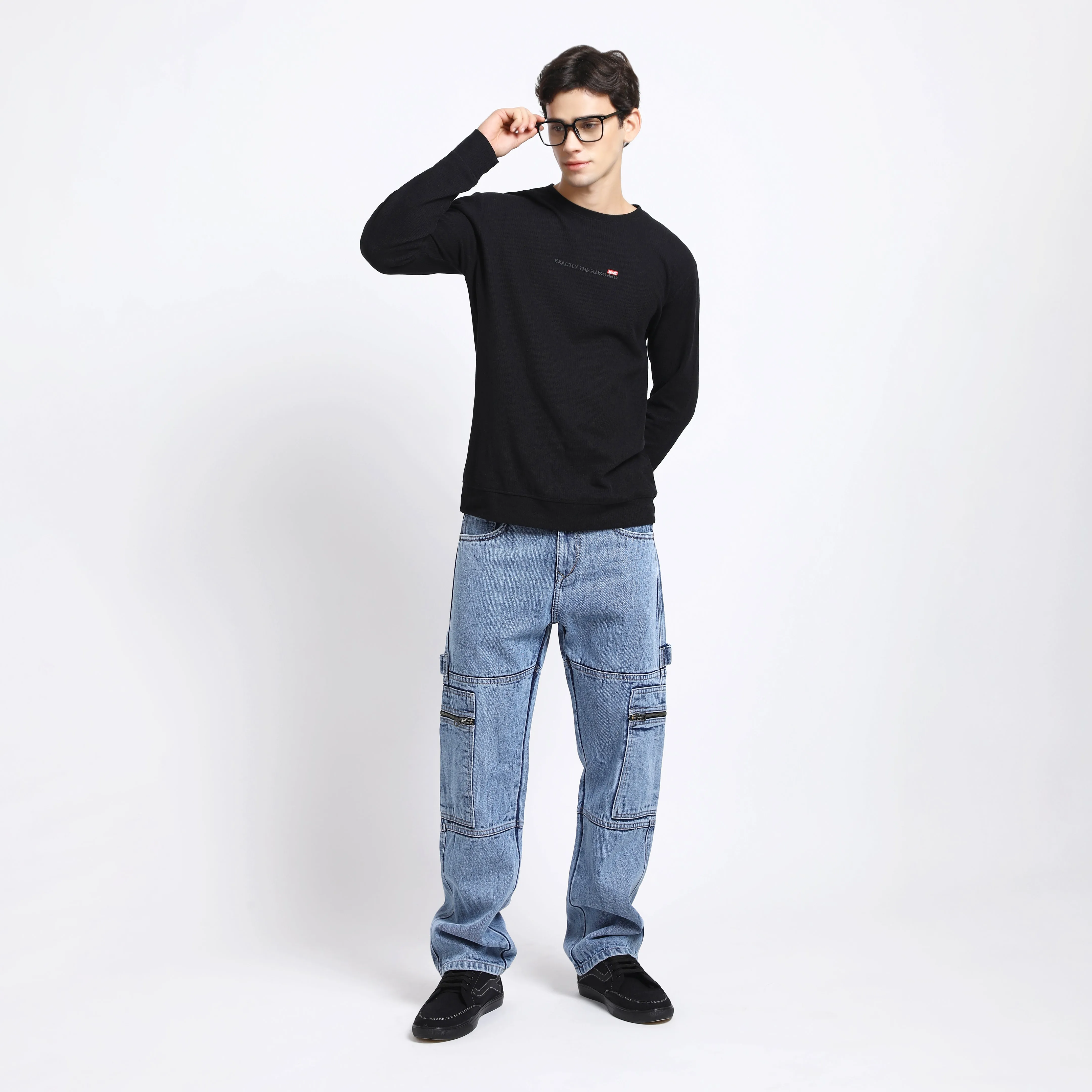 LIGHT BLUE BAGGY CARGO FIT JEANS