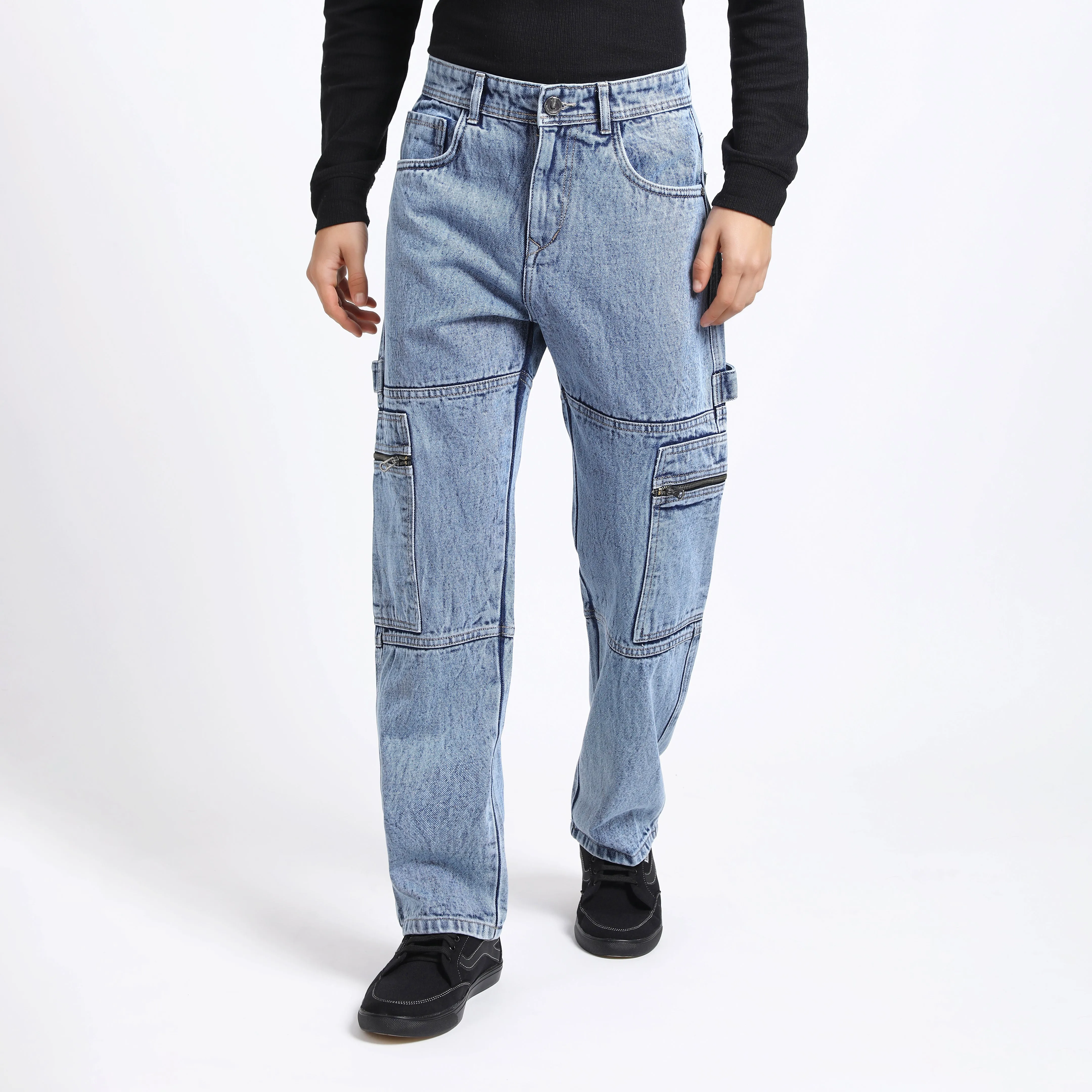 LIGHT BLUE BAGGY CARGO FIT JEANS