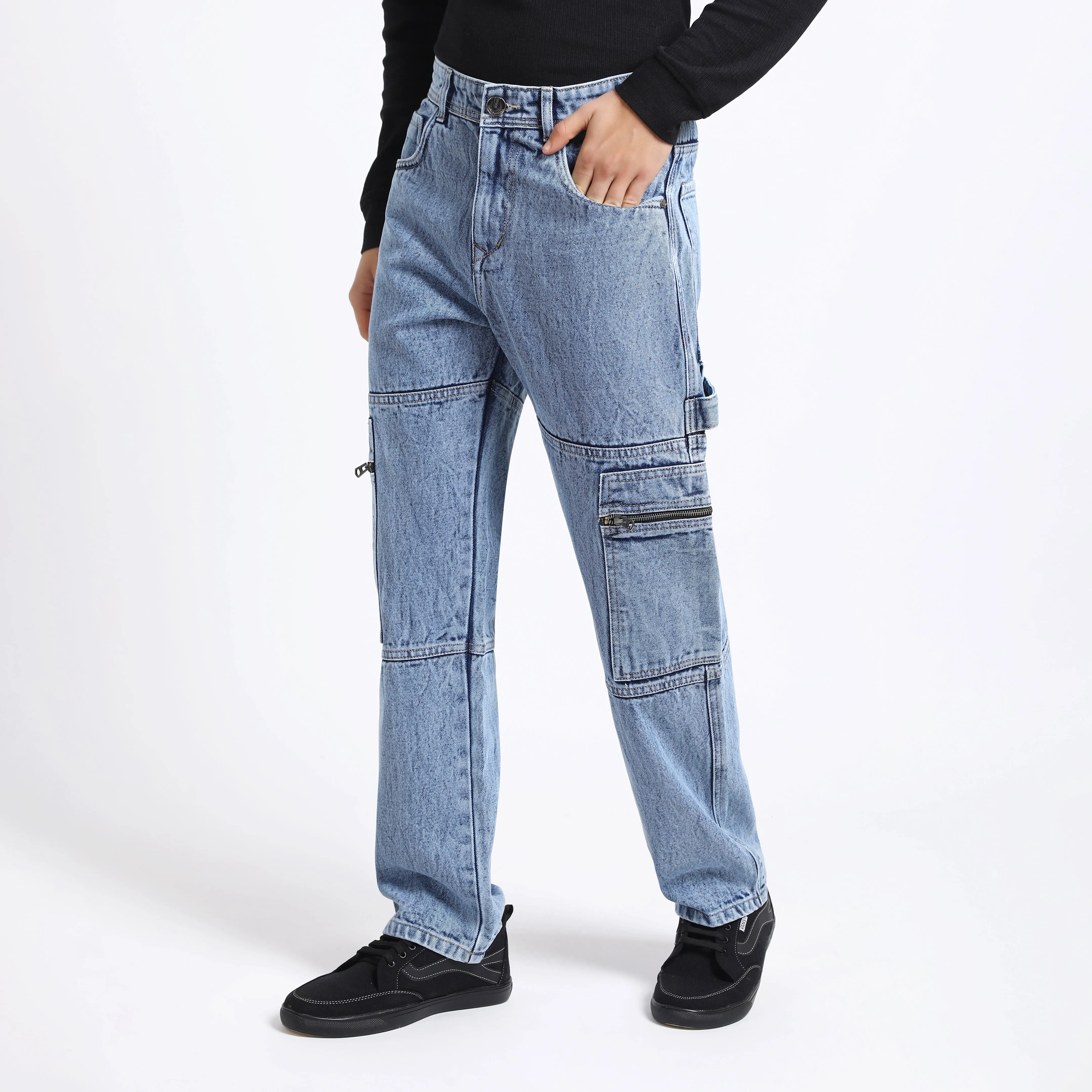 LIGHT BLUE BAGGY CARGO FIT JEANS