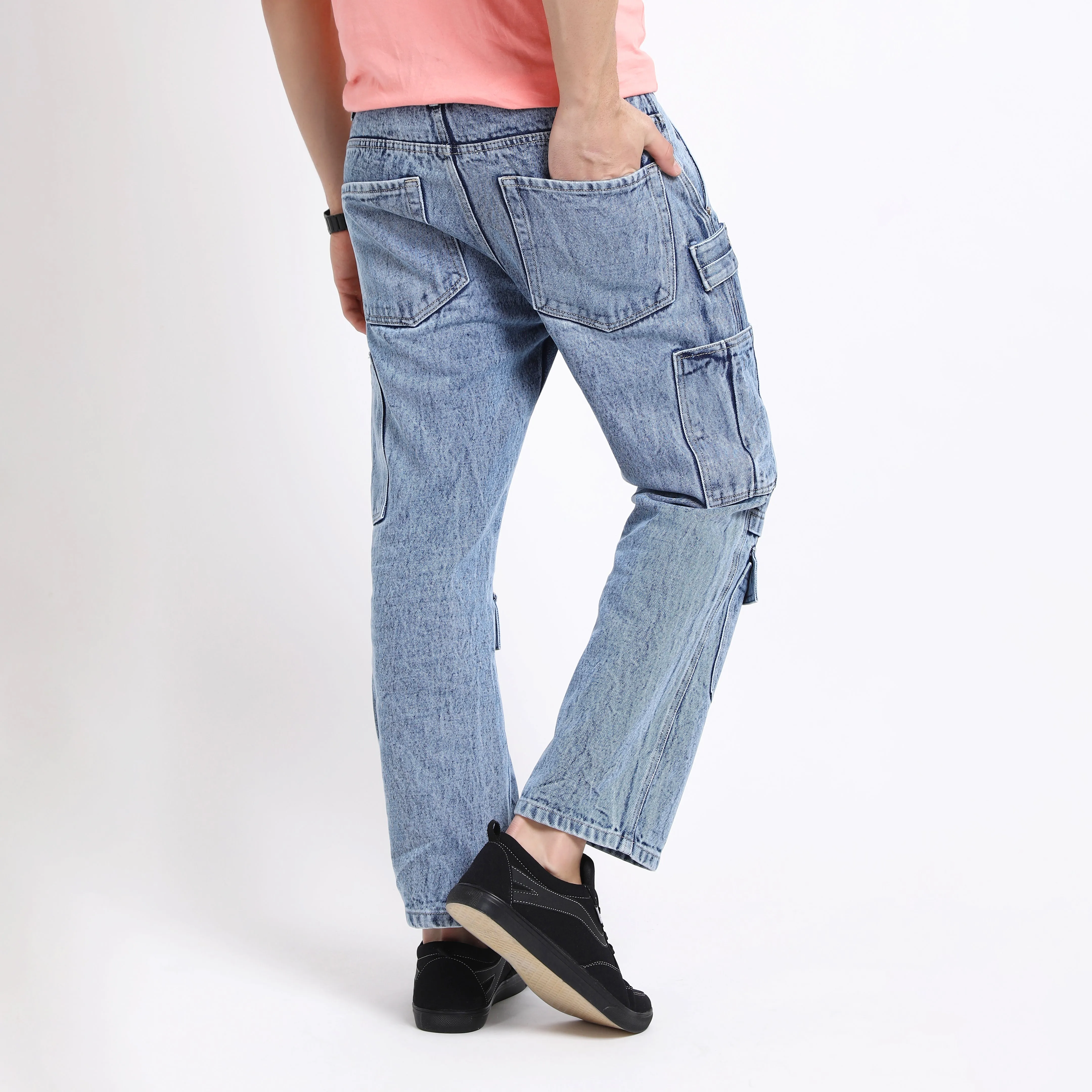 CARGO LIGHT BLUE BAGGY FIT JEANS TEDDY
