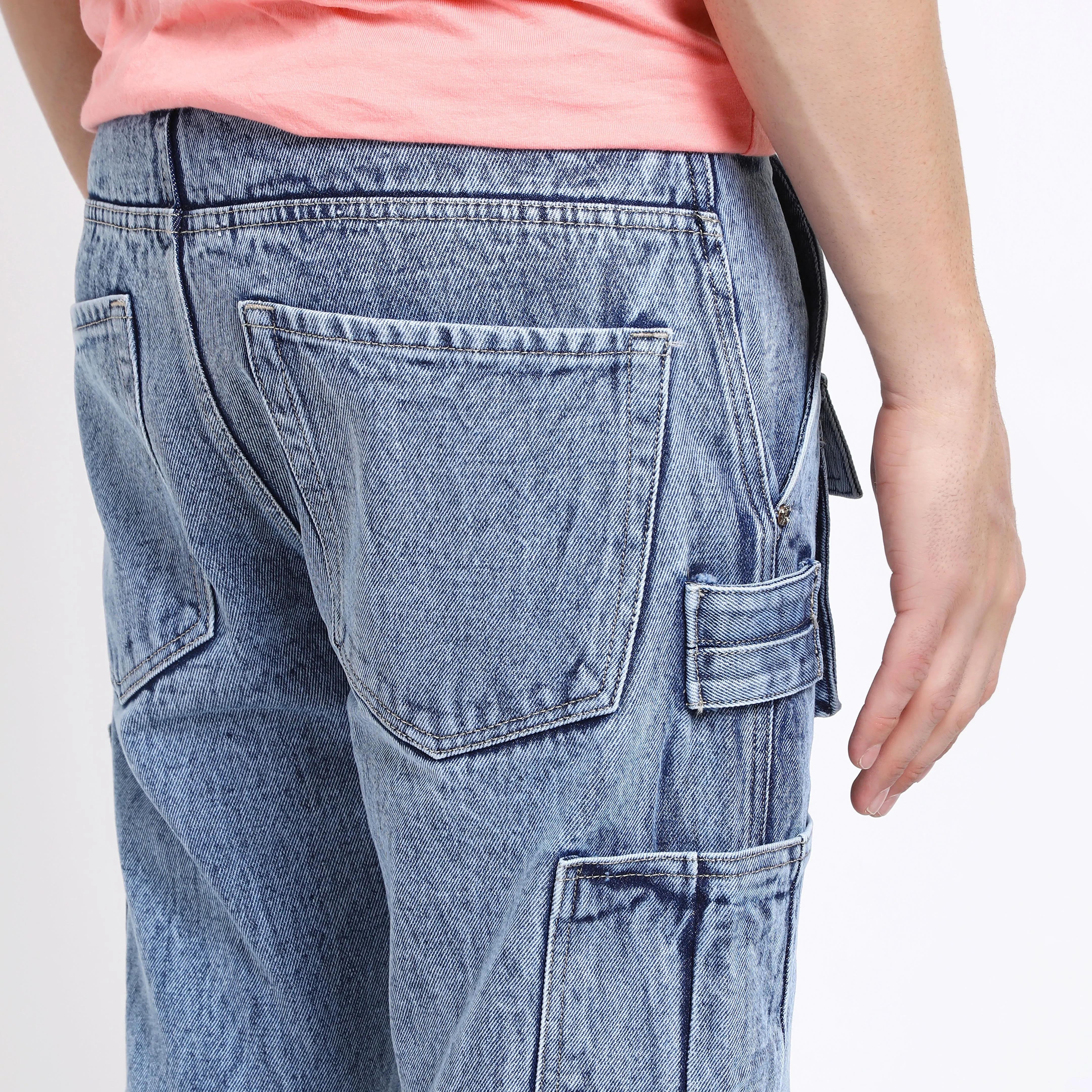 CARGO LIGHT BLUE BAGGY FIT JEANS TEDDY