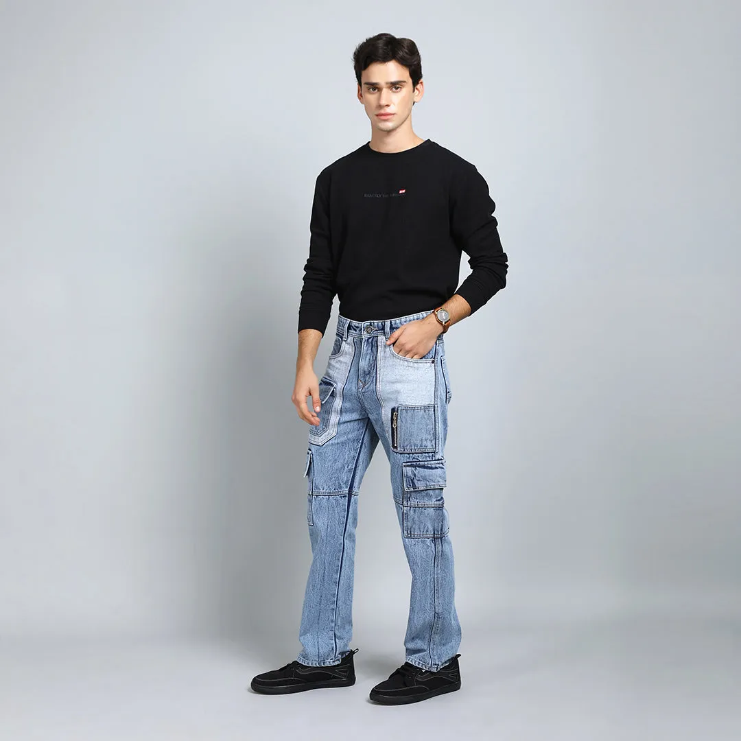 CARGO BLUE RISE BAGGY FIT JEAN TEDDY