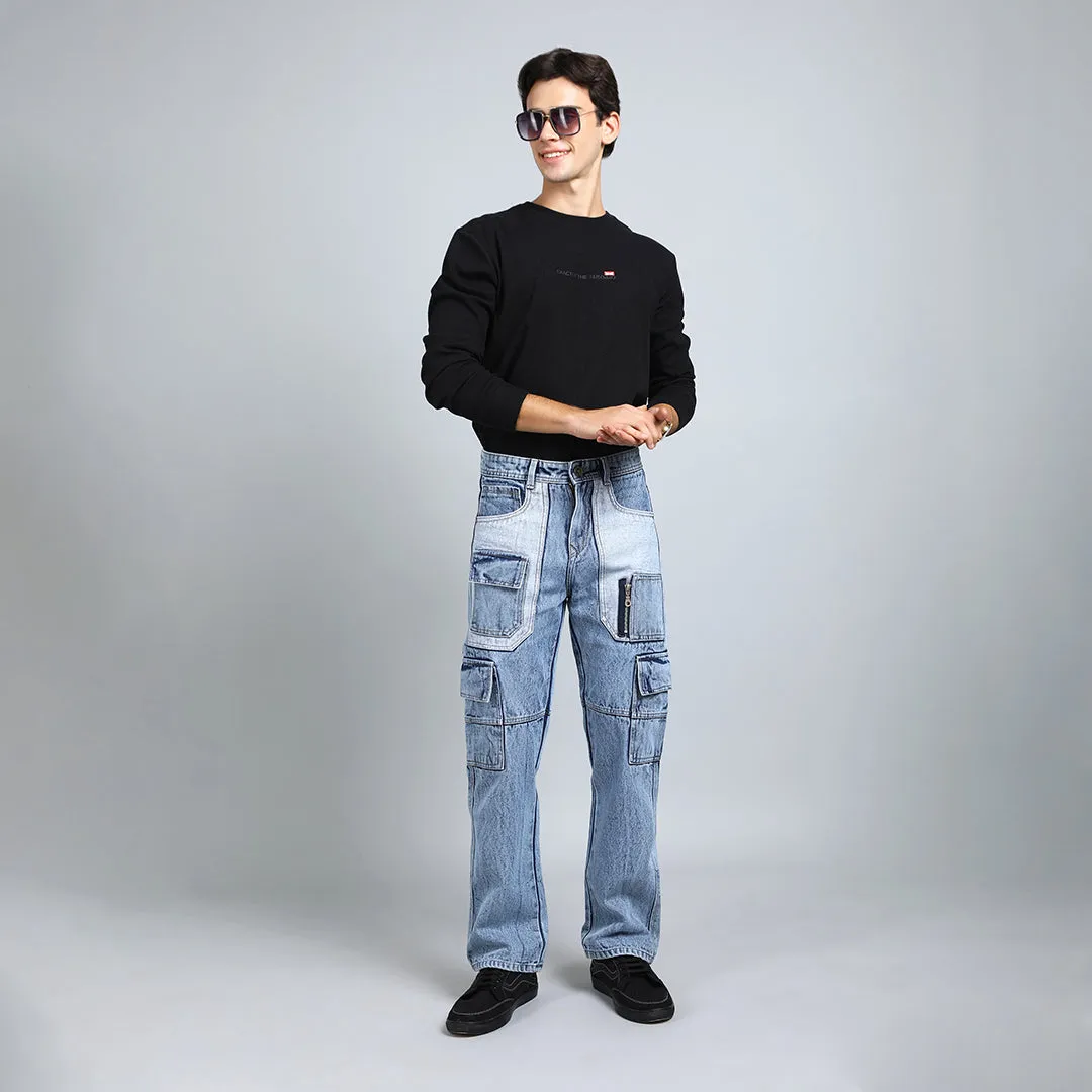 CARGO BLUE RISE BAGGY FIT JEAN TEDDY