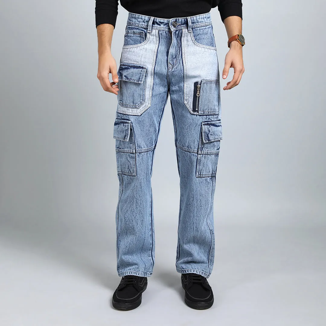 CARGO BLUE RISE BAGGY FIT JEAN TEDDY