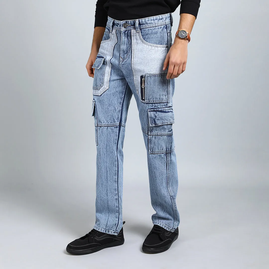 CARGO BLUE RISE BAGGY FIT JEAN TEDDY
