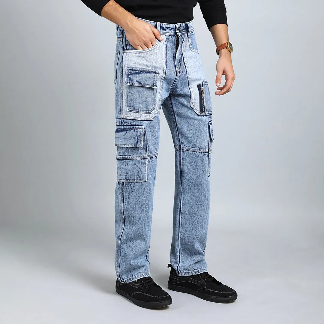 CARGO BLUE RISE BAGGY FIT JEAN TEDDY