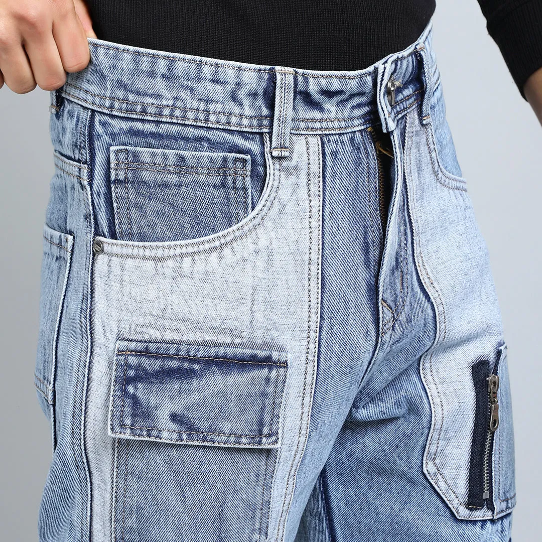 CARGO BLUE RISE BAGGY FIT JEAN TEDDY