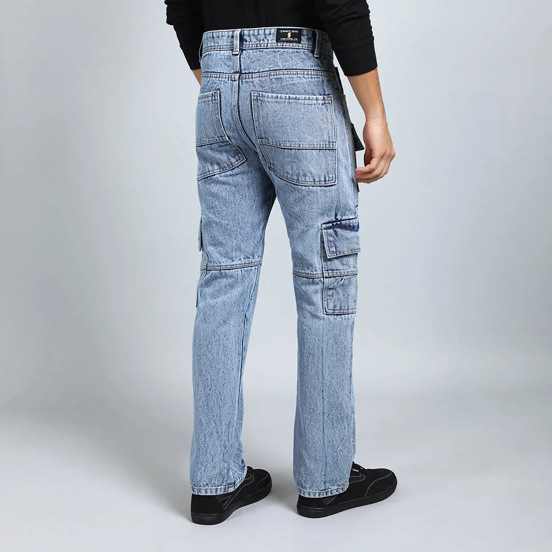 CARGO BLUE RISE BAGGY FIT JEAN TEDDY