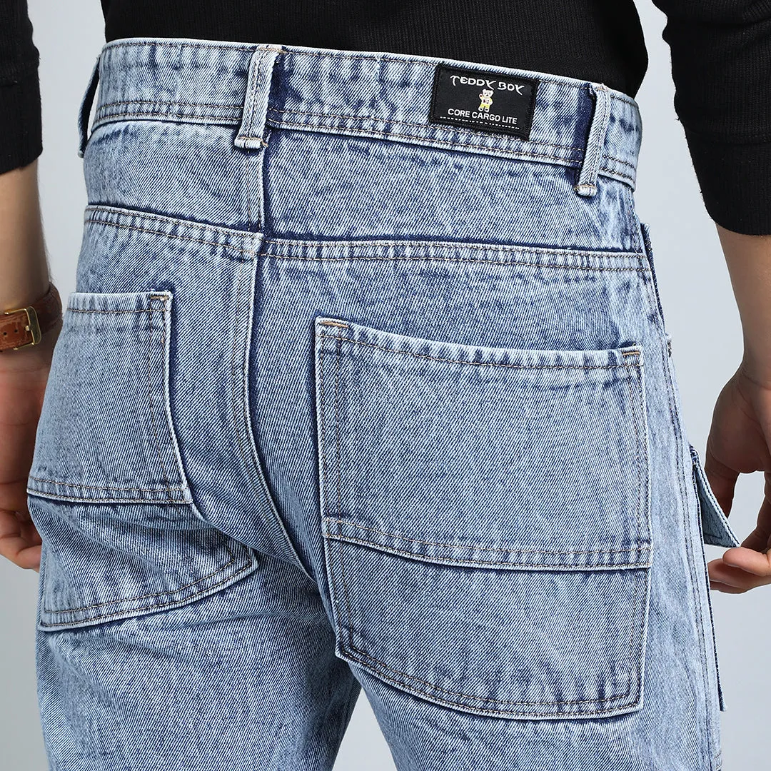 CARGO BLUE RISE BAGGY FIT JEAN TEDDY