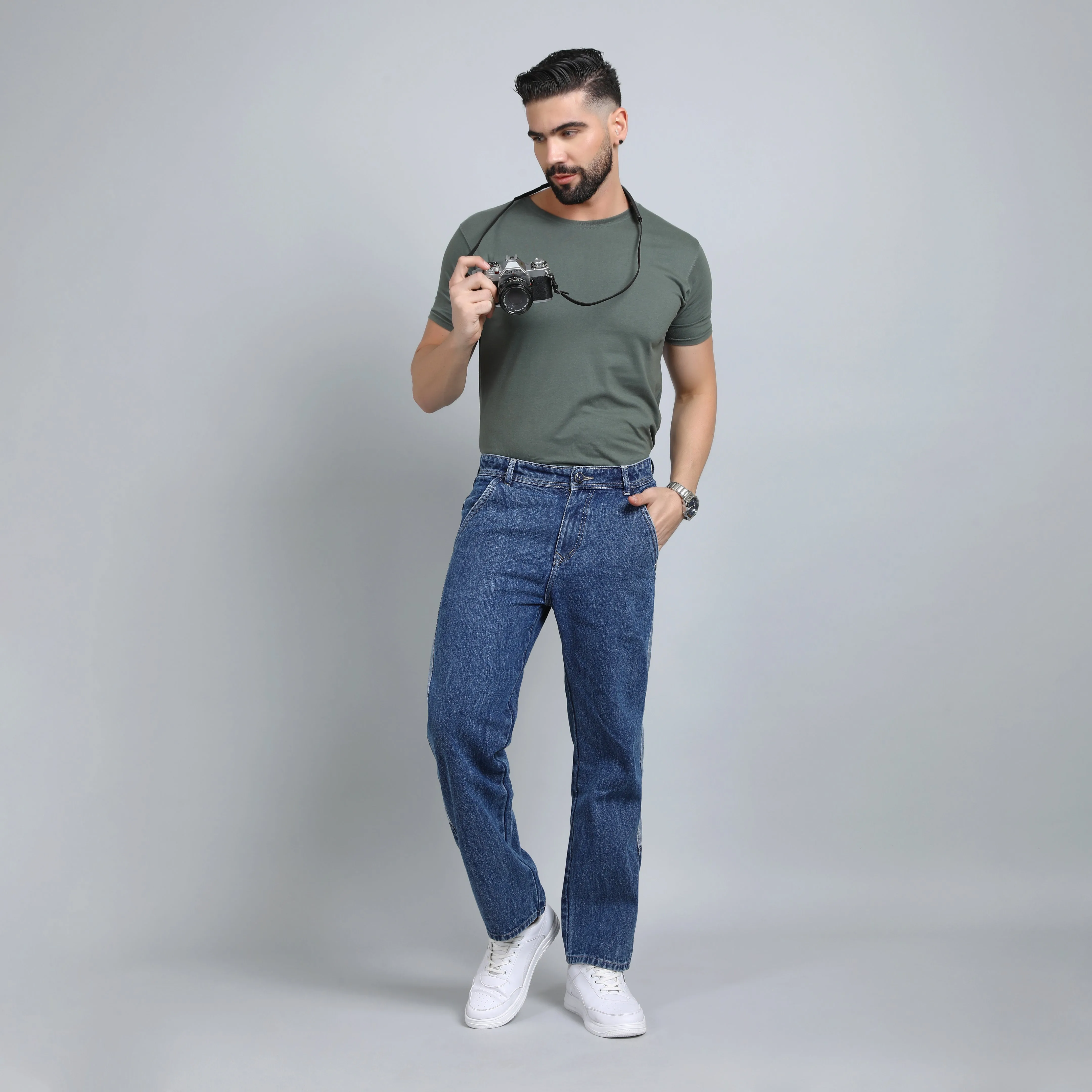 BLUE BAGGY FIT JEAN TEDDY
