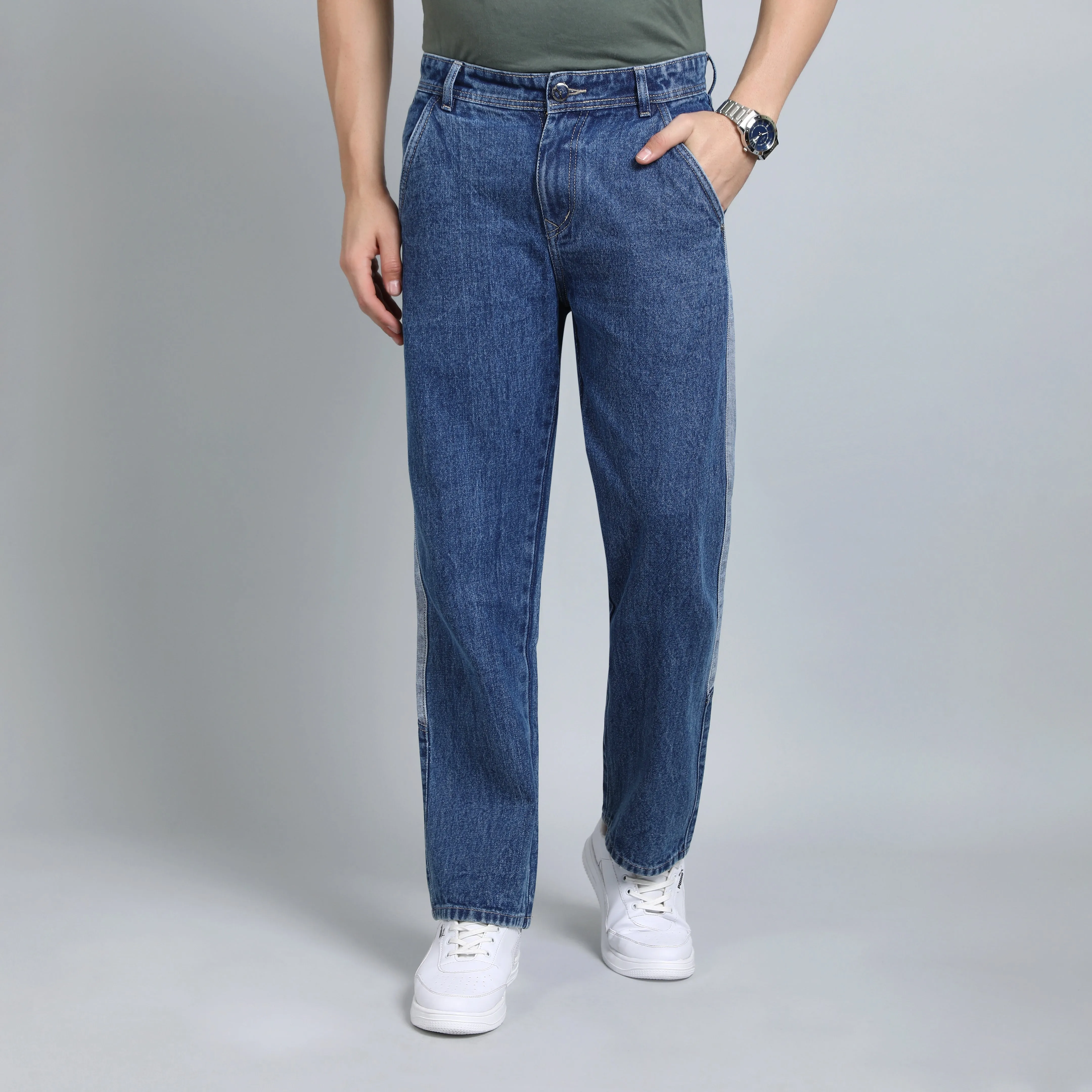 BLUE BAGGY FIT JEAN TEDDY