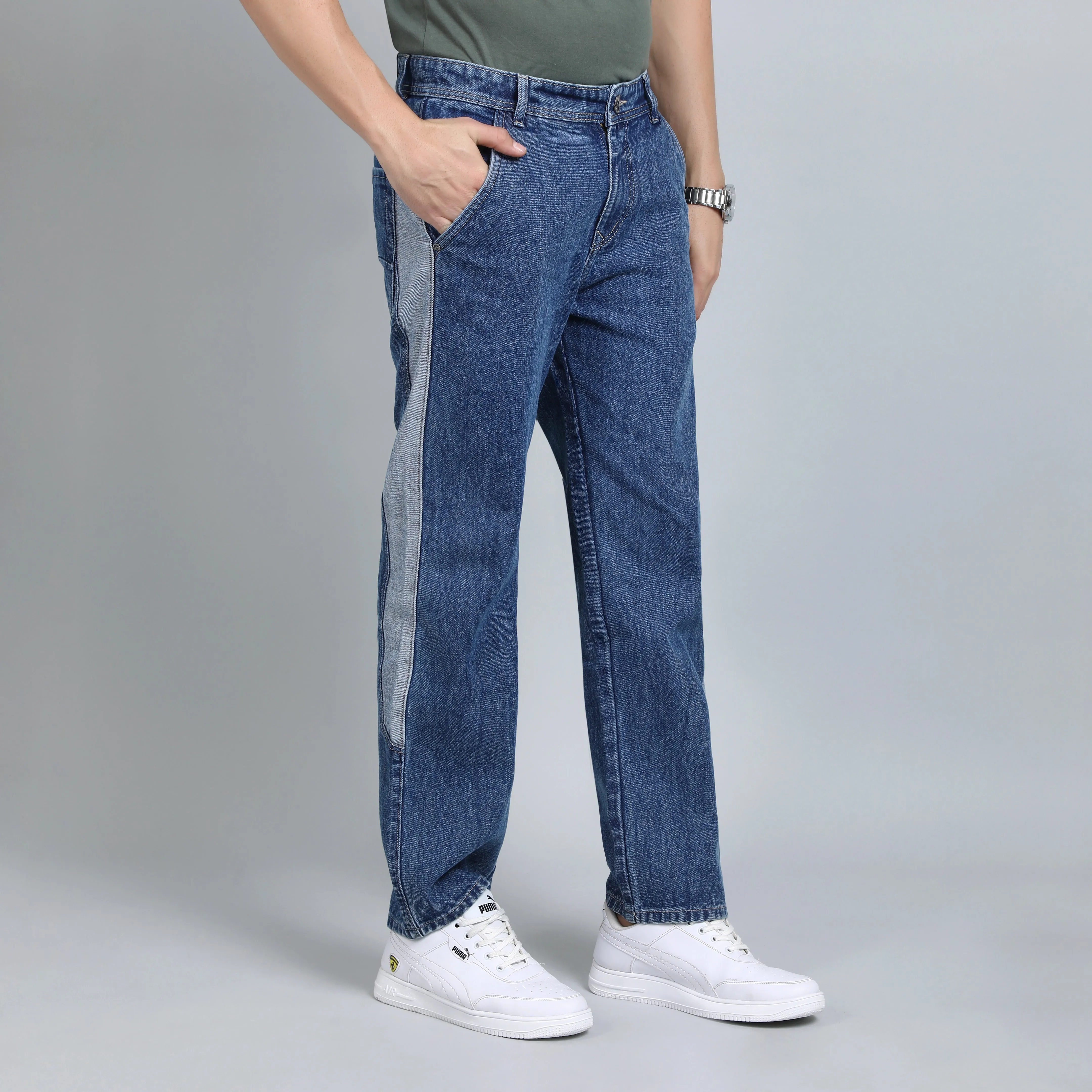 BLUE BAGGY FIT JEAN TEDDY