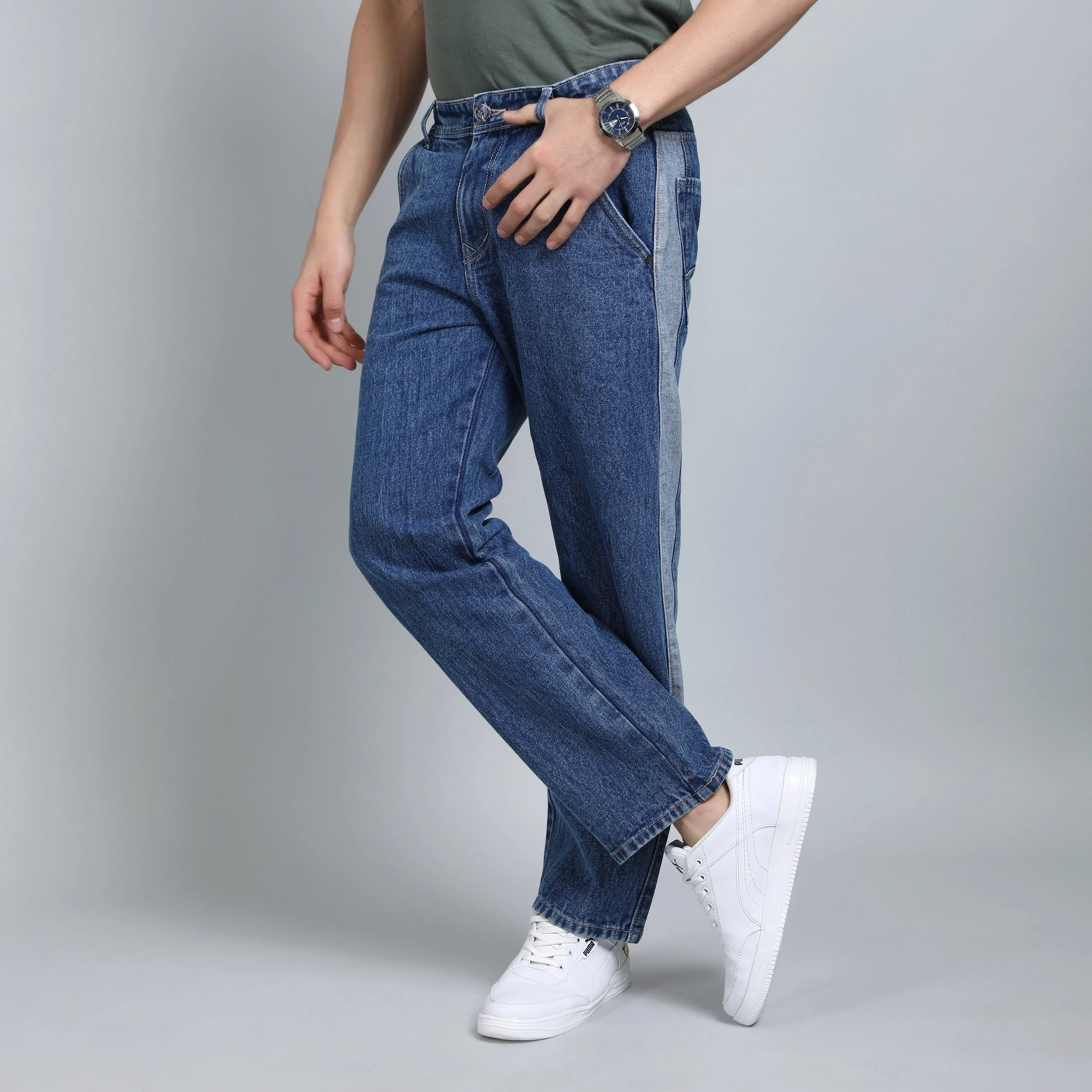 BLUE BAGGY FIT JEAN TEDDY