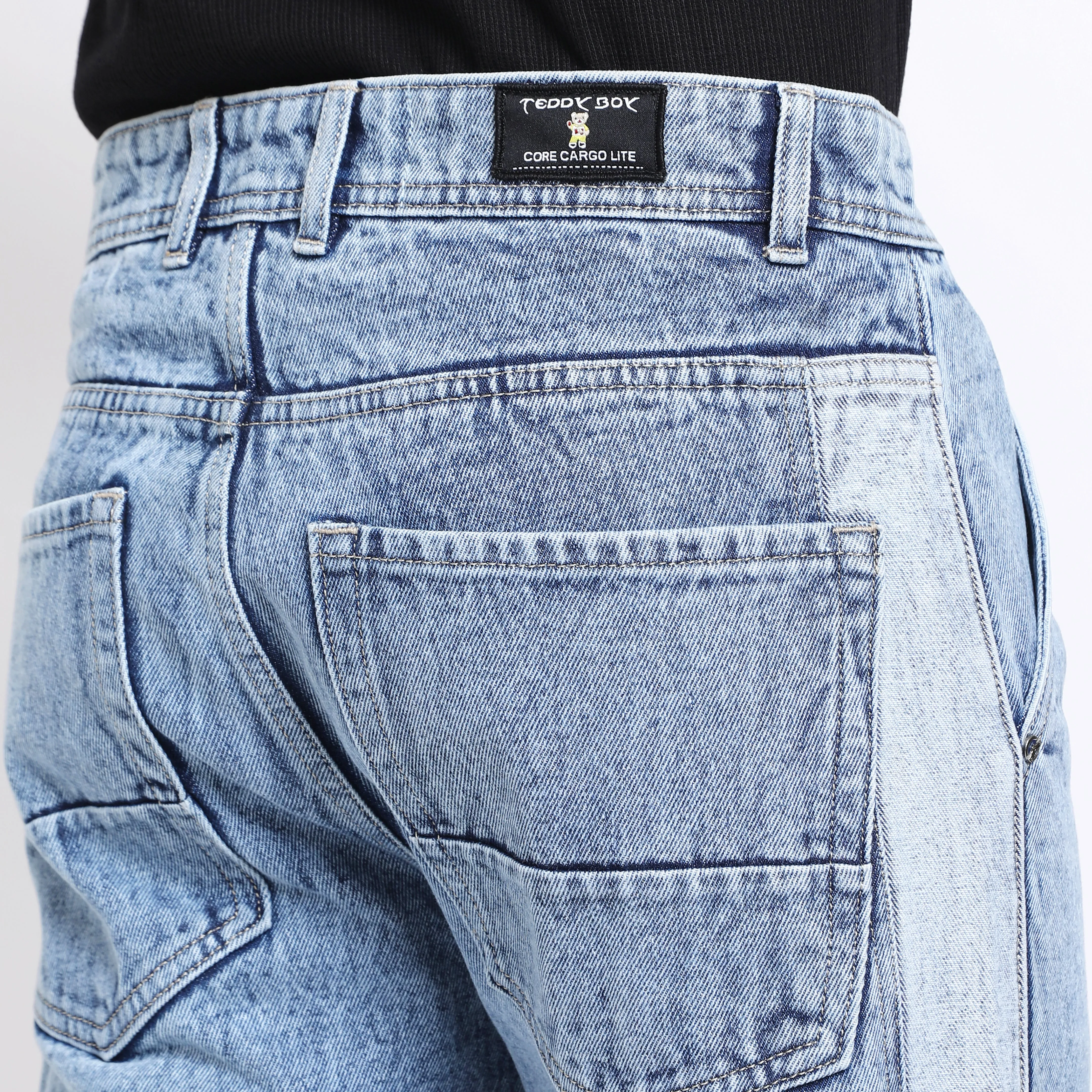 MID BLUE BAGGY FIT JEAN TEDDY