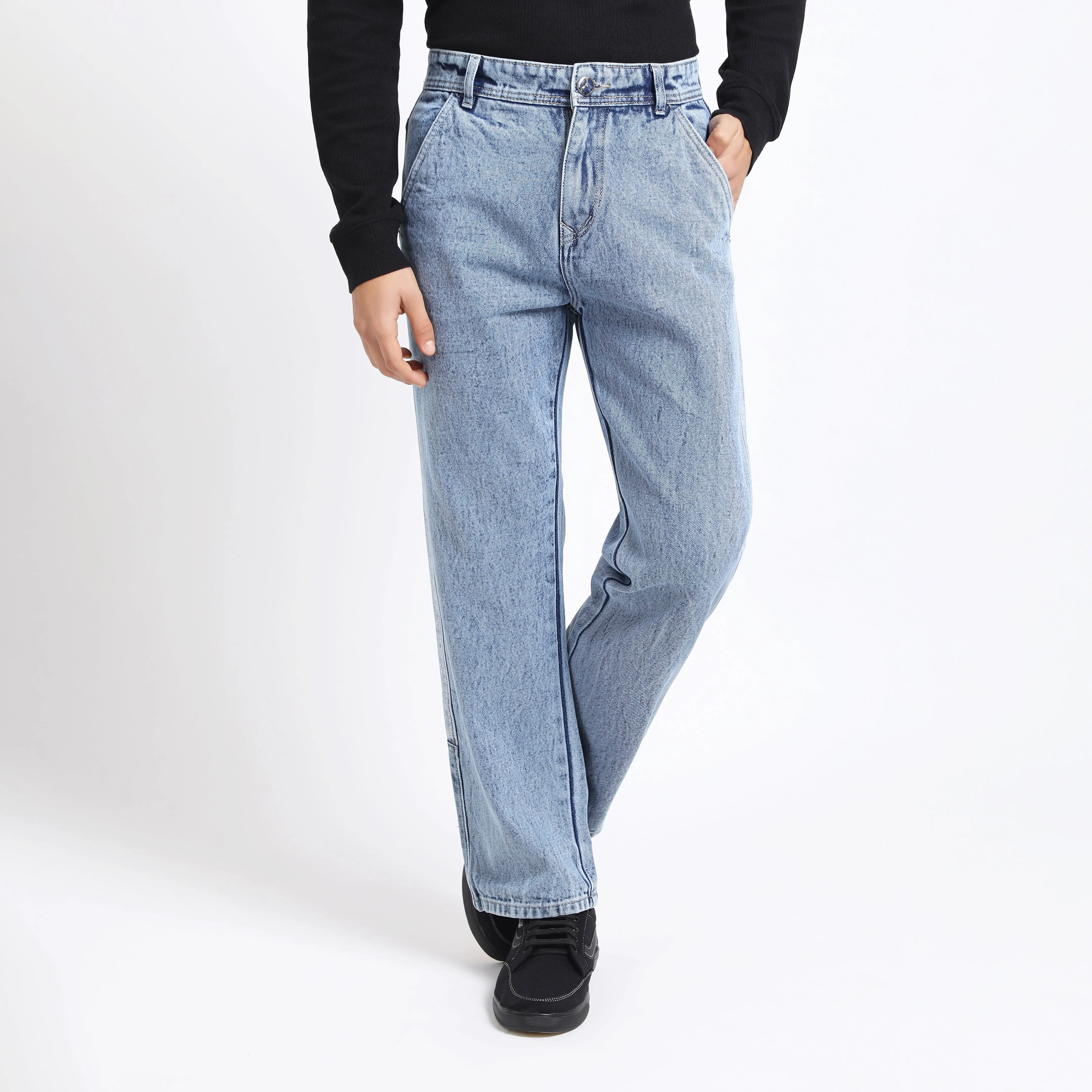 MID BLUE BAGGY FIT JEAN TEDDY