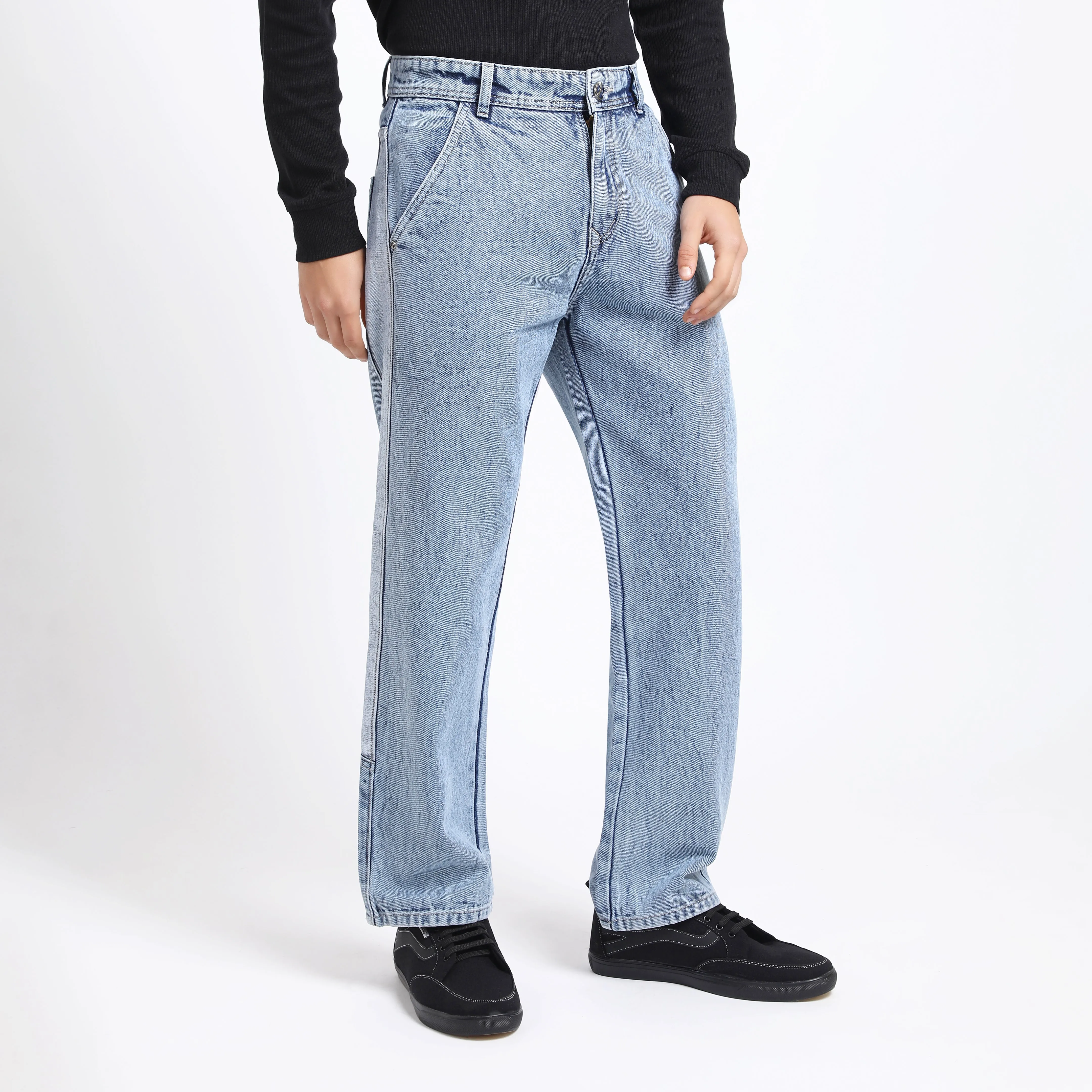 MID BLUE BAGGY FIT JEAN TEDDY