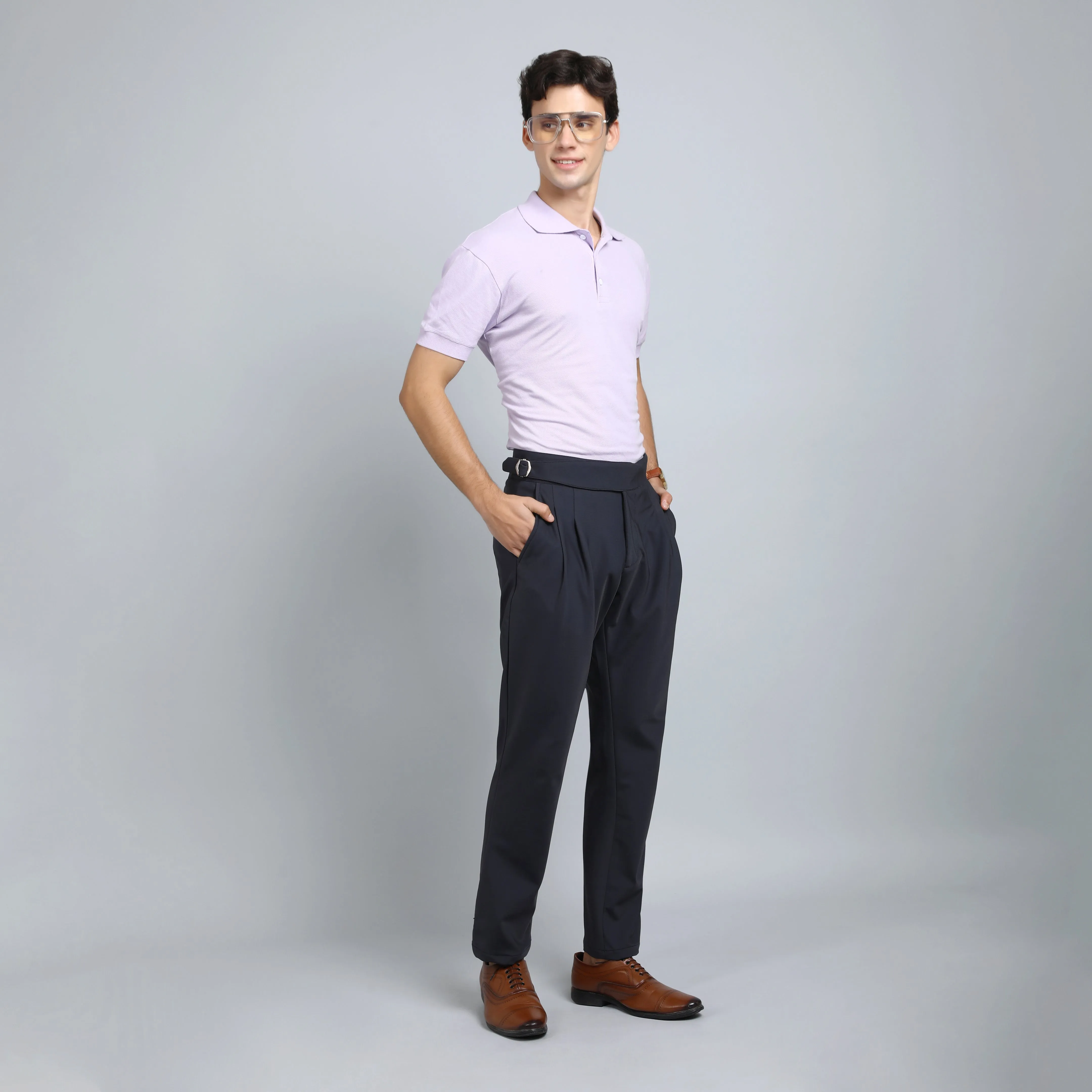 OYSTER BLACK GREY SLIM FIT GURKHA TROUSERS