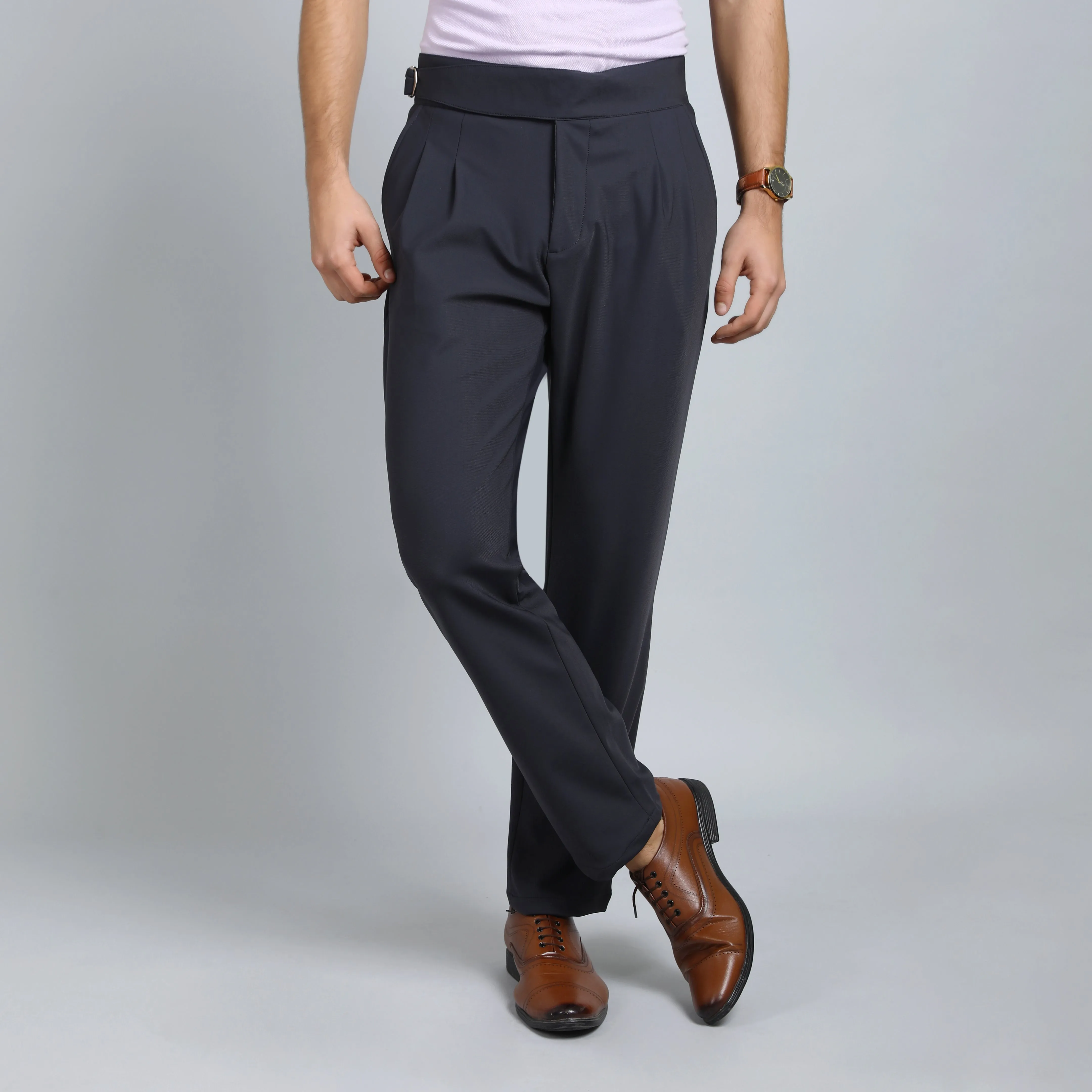 OYSTER BLACK GREY SLIM FIT GURKHA TROUSERS