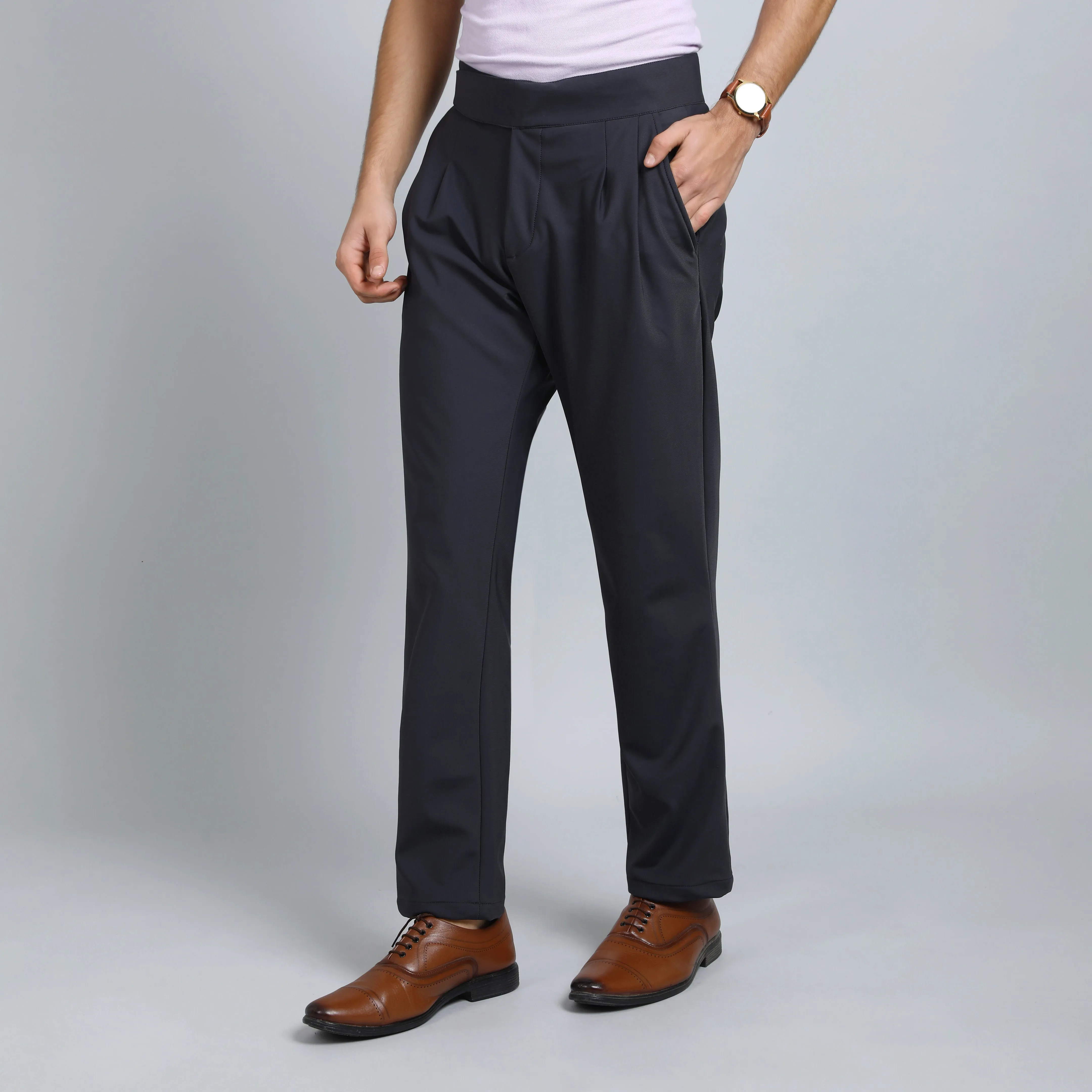OYSTER BLACK GREY SLIM FIT GURKHA TROUSERS