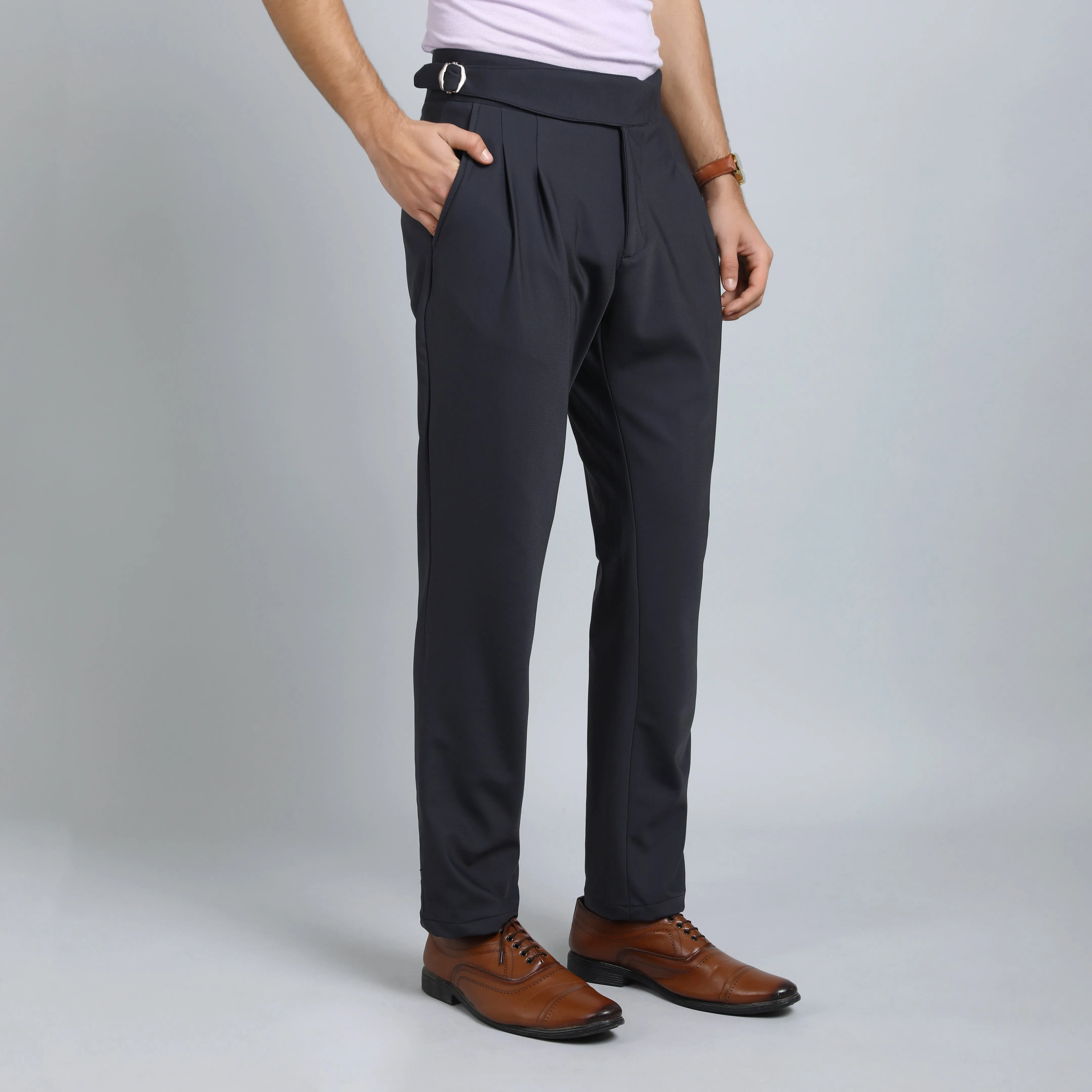 OYSTER BLACK GREY SLIM FIT GURKHA TROUSERS