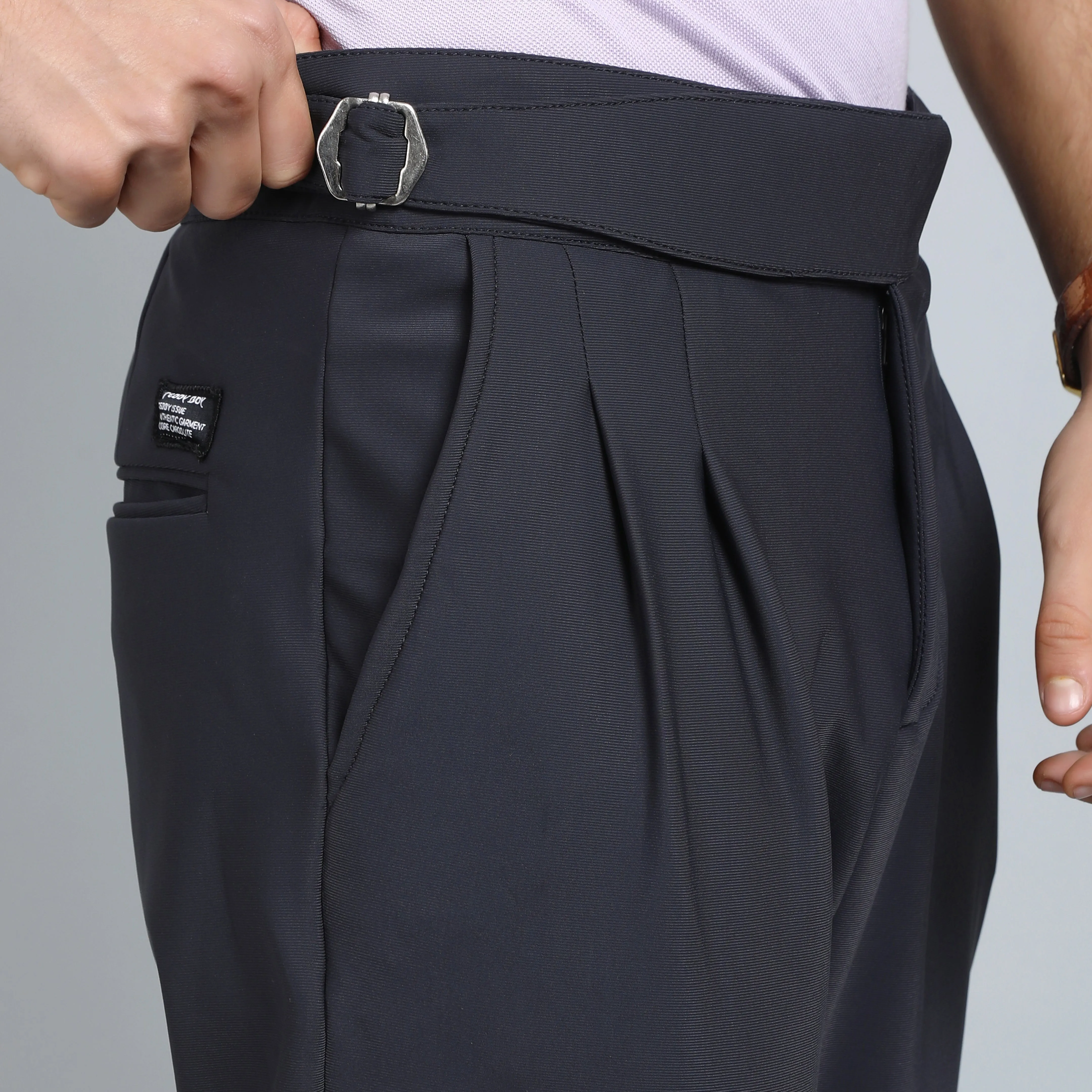 OYSTER BLACK GREY SLIM FIT GURKHA TROUSERS