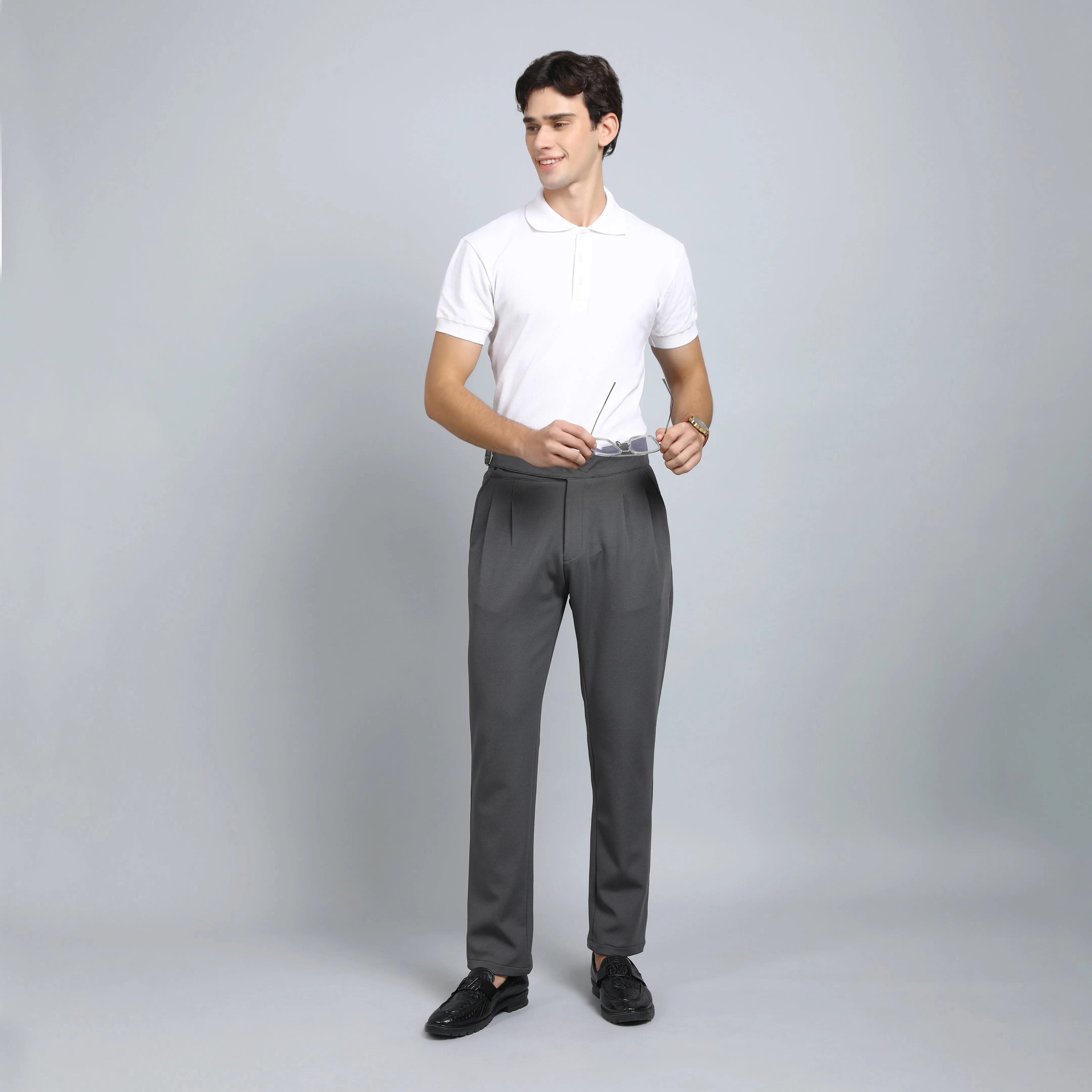 DARK GREY SLIM FIT GURKHA TROUSERS