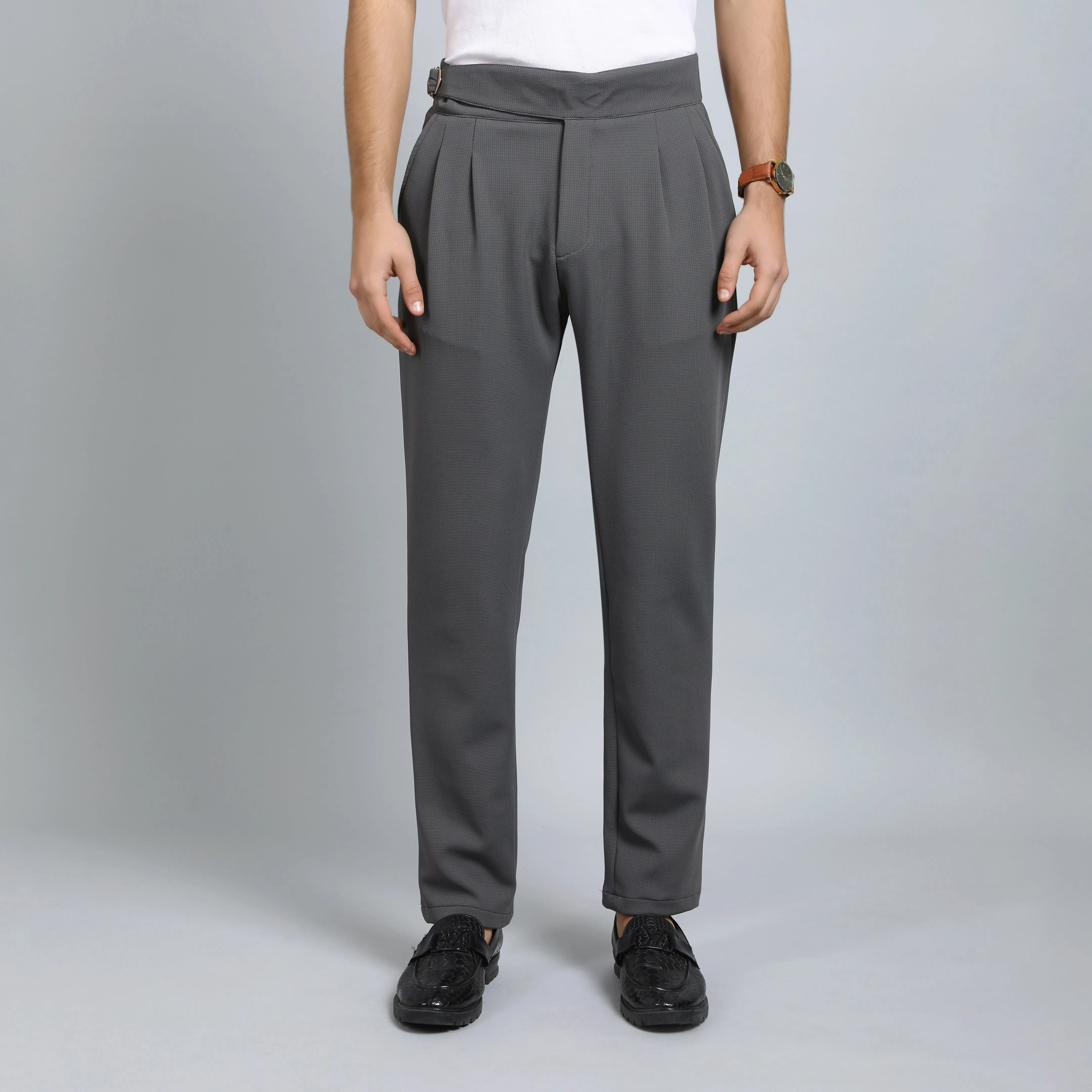 DARK GREY SLIM FIT GURKHA TROUSERS