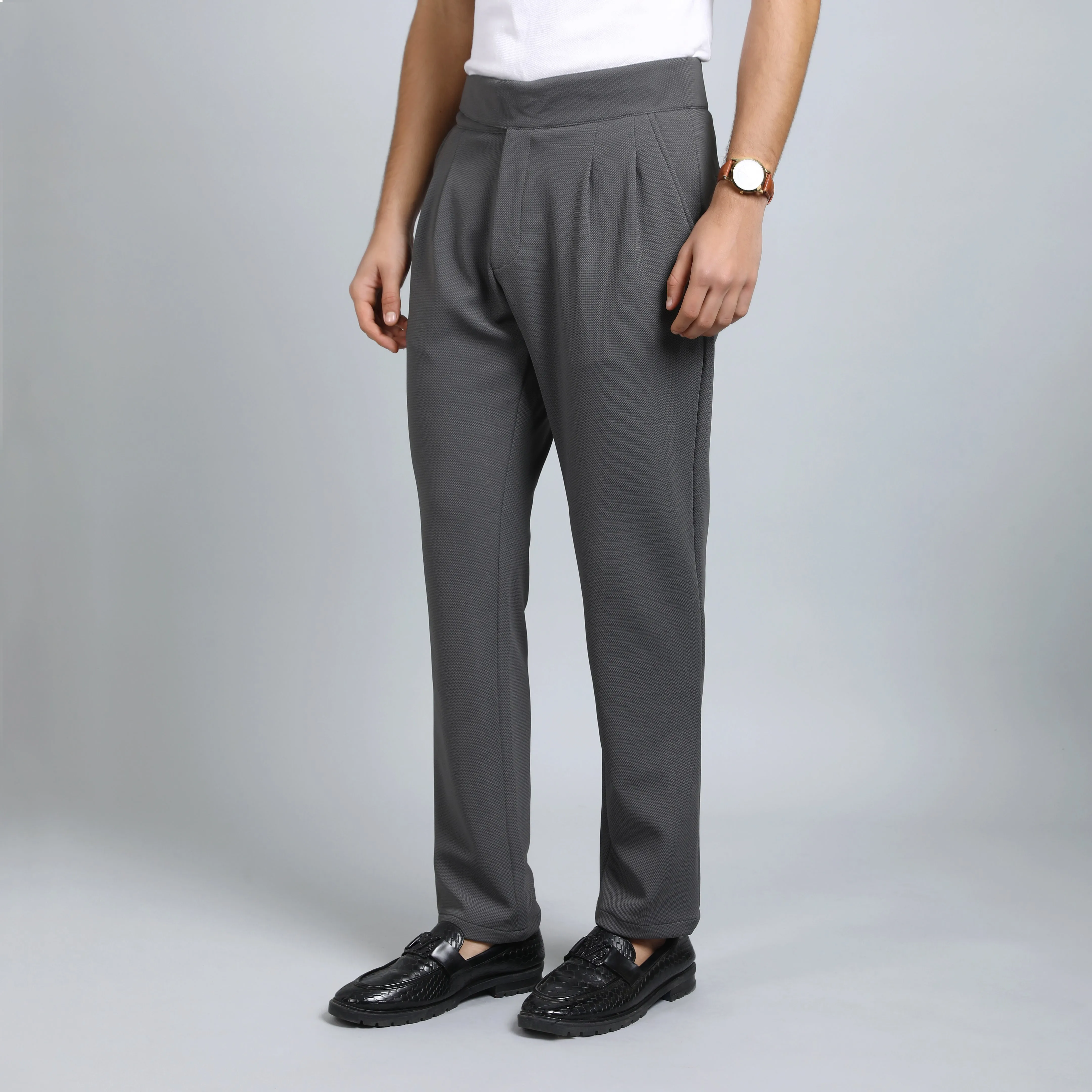 DARK GREY SLIM FIT GURKHA TROUSERS