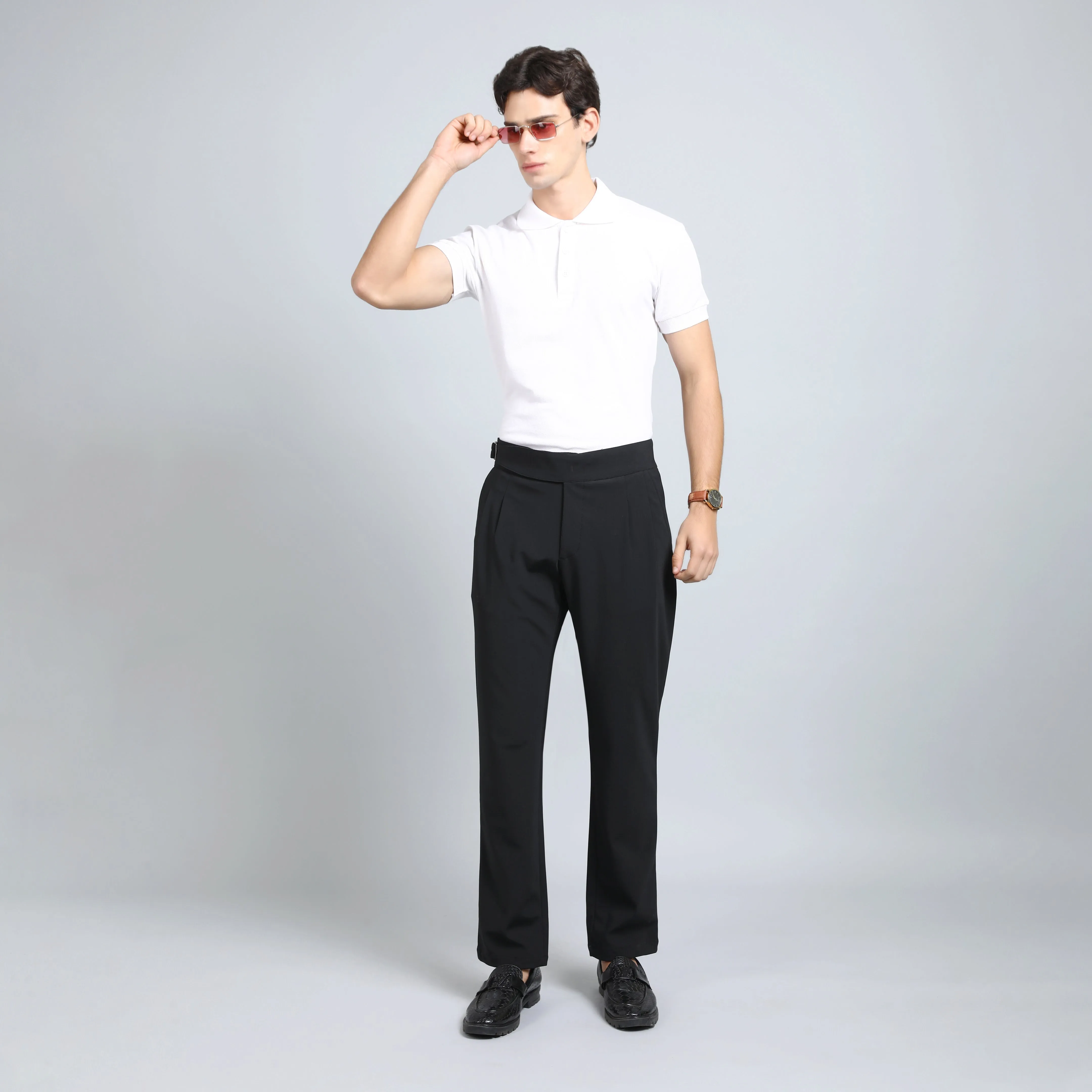 OYSTER BLACK SLIM FIT GURKHA TROUSERS