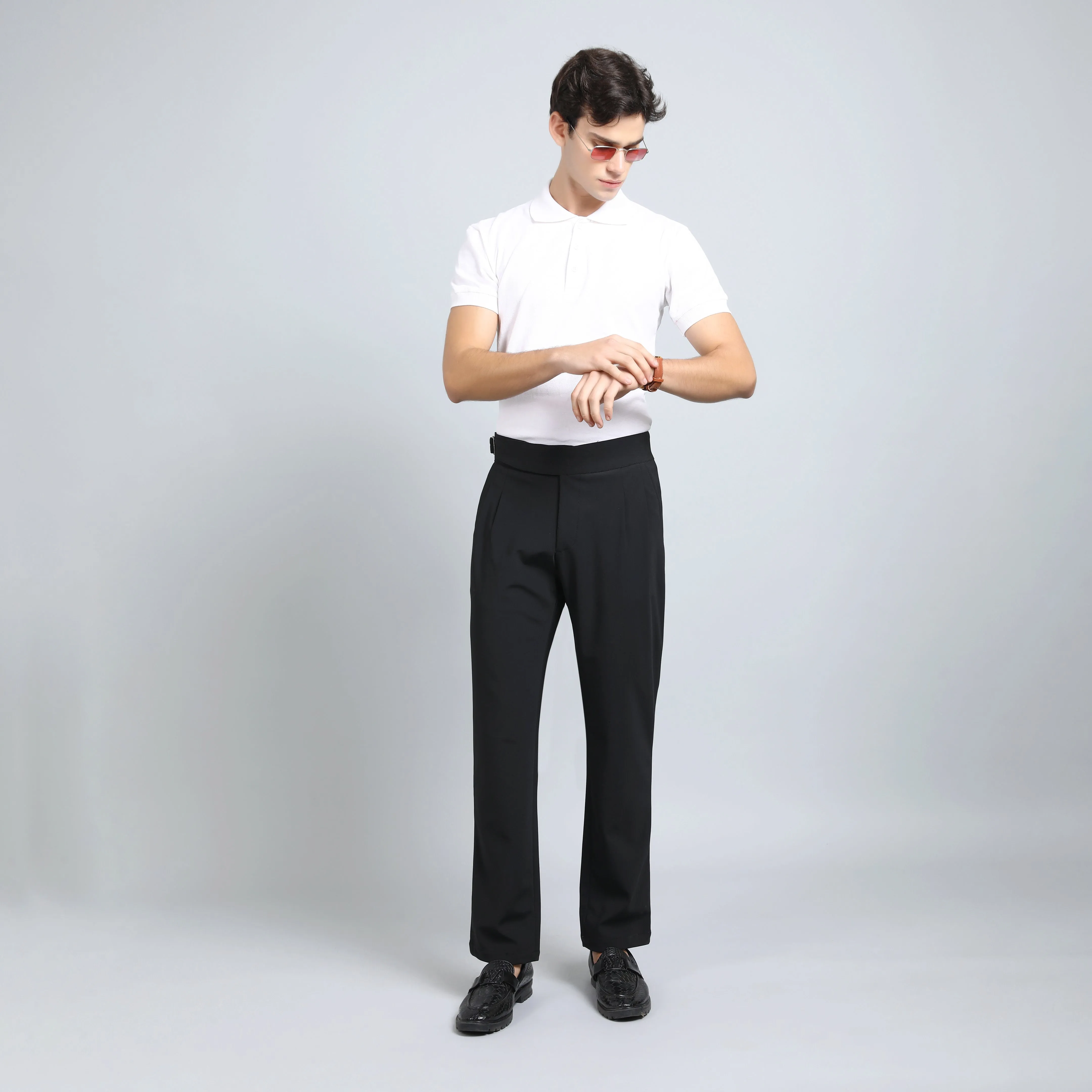 OYSTER BLACK SLIM FIT GURKHA TROUSERS