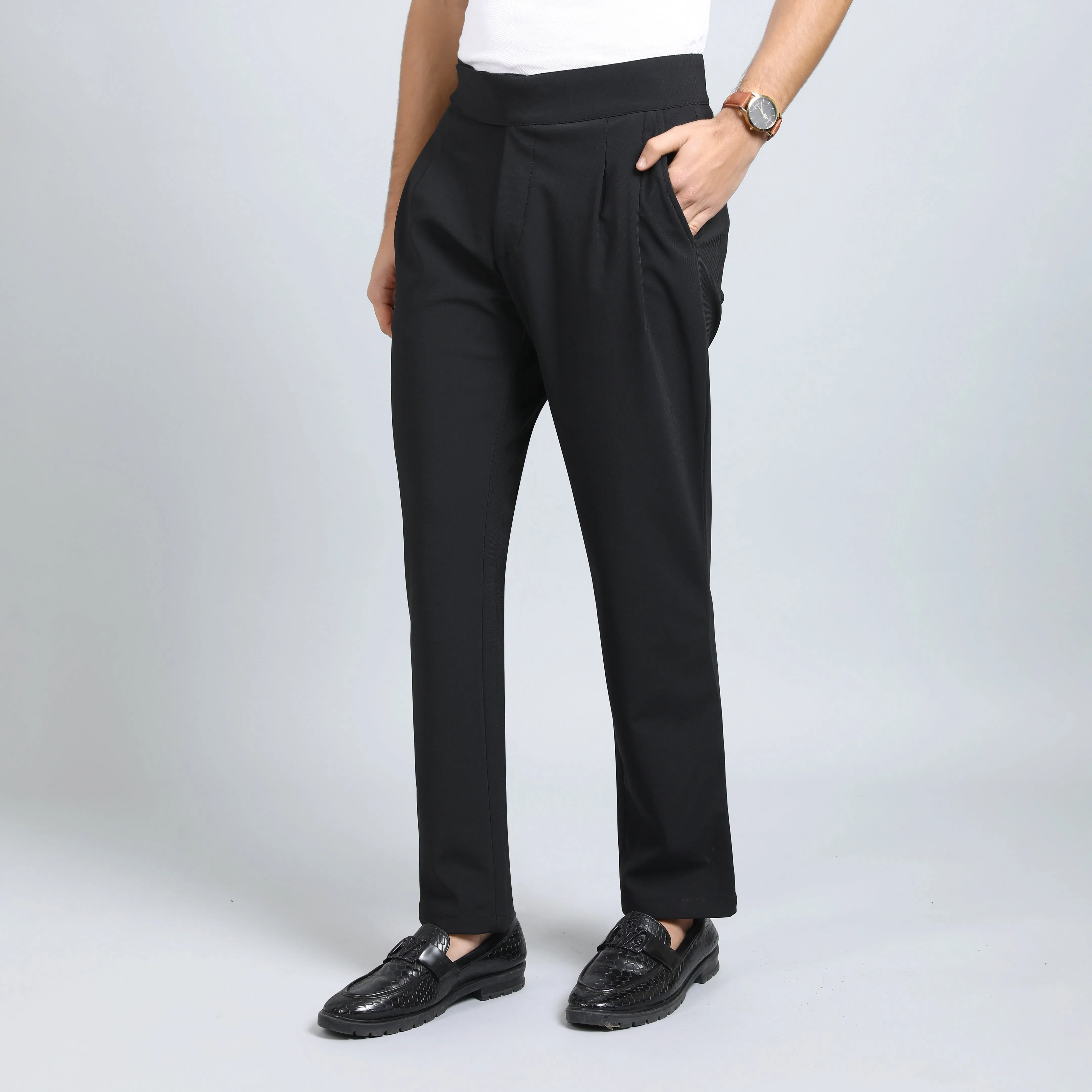 OYSTER BLACK SLIM FIT GURKHA TROUSERS