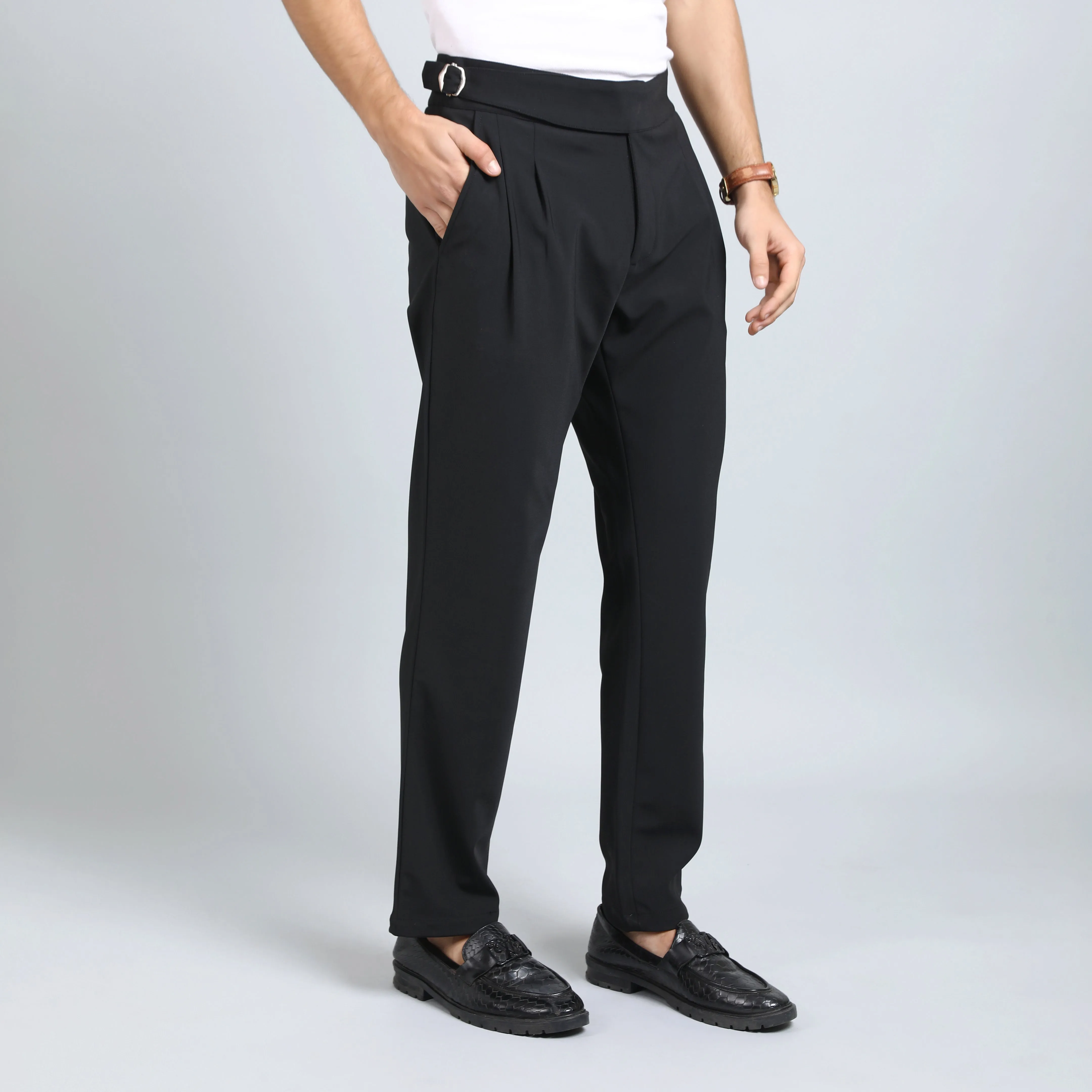 OYSTER BLACK SLIM FIT GURKHA TROUSERS