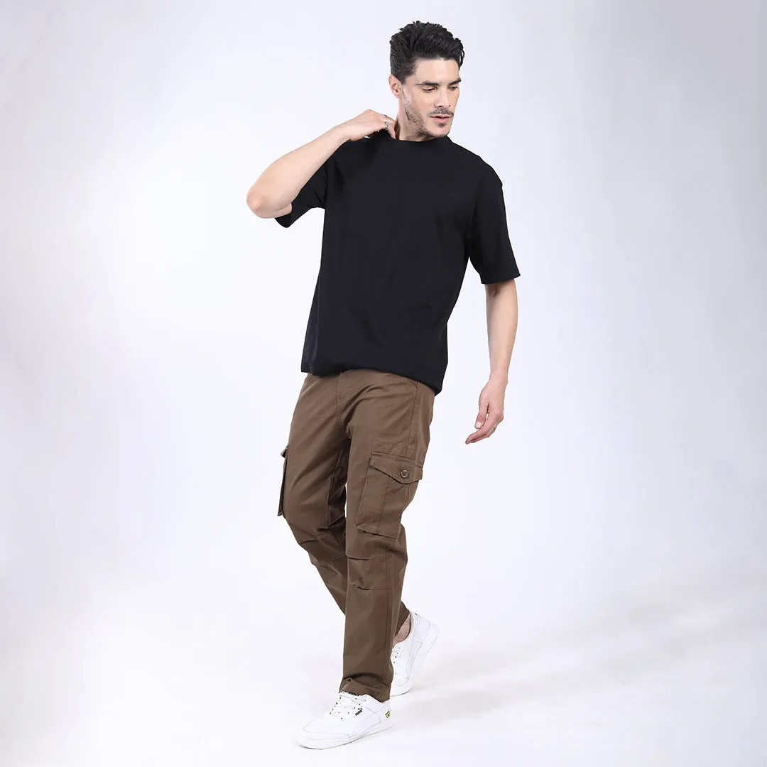 Men's Relaxed Fit Brown Stretch Cotton Cargo Pants – Streetwear Utility Style