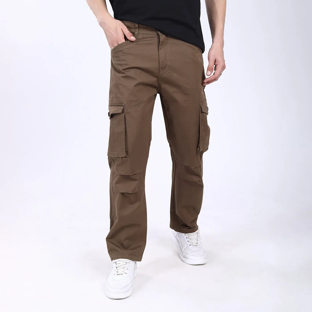 Men's Relaxed Fit Brown Stretch Cotton Cargo Pants – Streetwear Utility Style