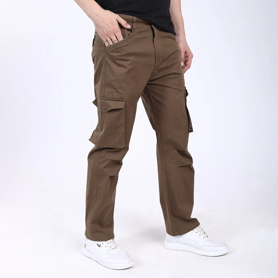 Men's Relaxed Fit Brown Stretch Cotton Cargo Pants – Streetwear Utility Style