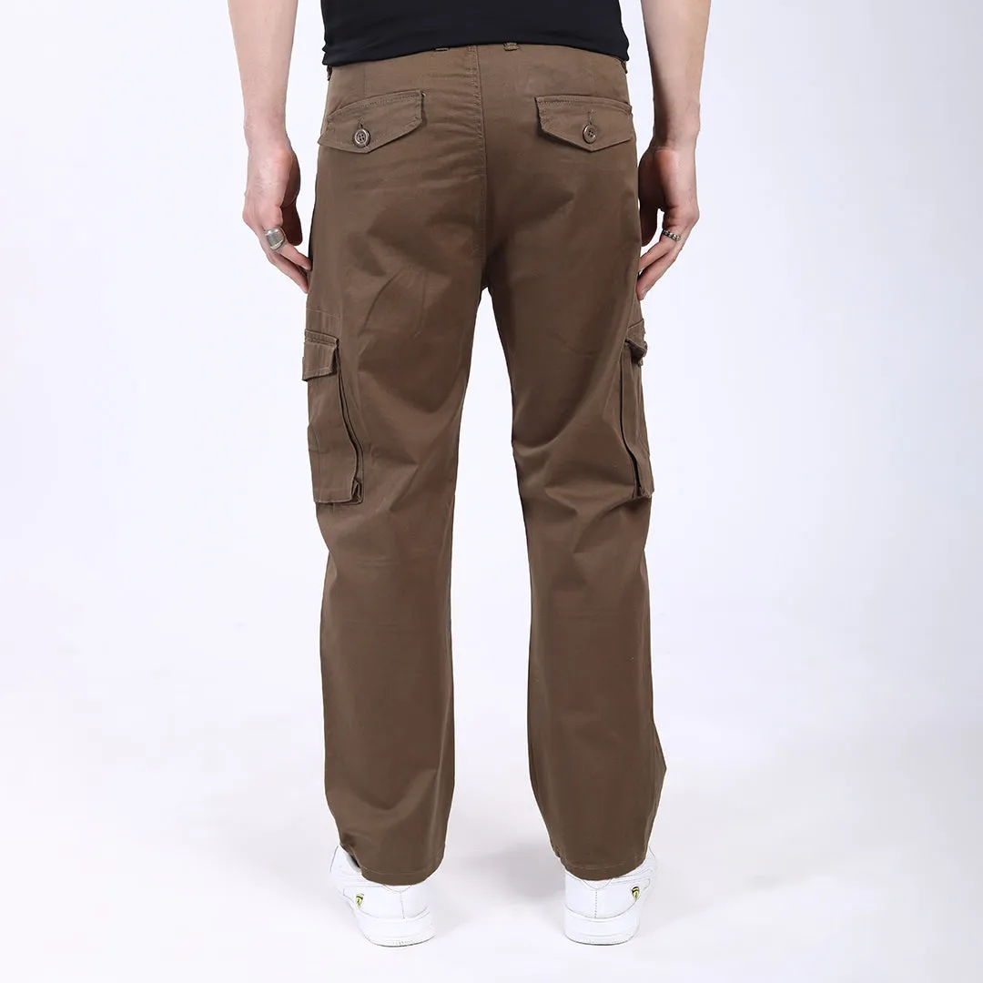 Men's Relaxed Fit Brown Stretch Cotton Cargo Pants – Streetwear Utility Style