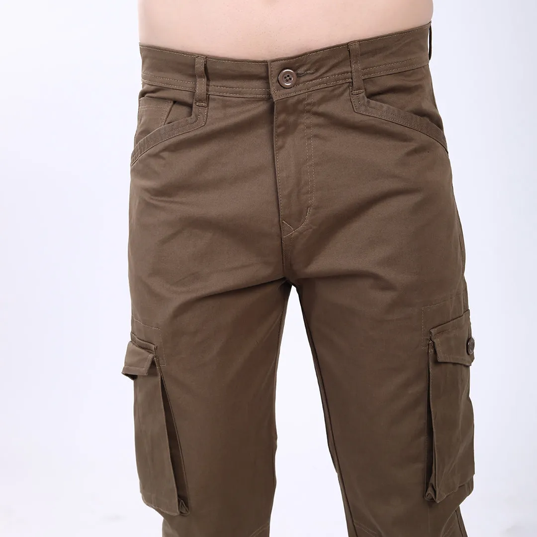 Men's Relaxed Fit Brown Stretch Cotton Cargo Pants – Streetwear Utility Style