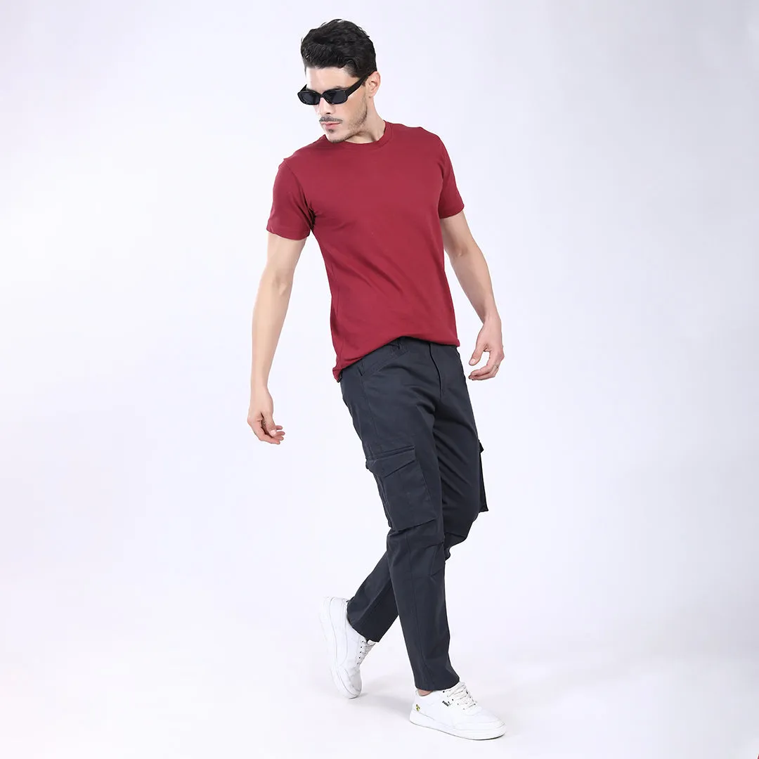 Men's Relaxed Fit Dark Grey Stretch Cotton Cargo Pants – Streetwear Utility Style