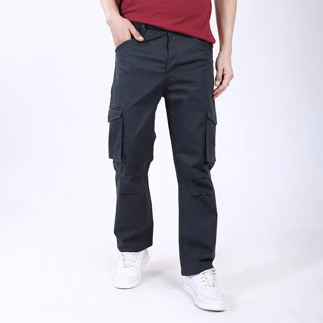 Men's Relaxed Fit Dark Grey Stretch Cotton Cargo Pants – Streetwear Utility Style
