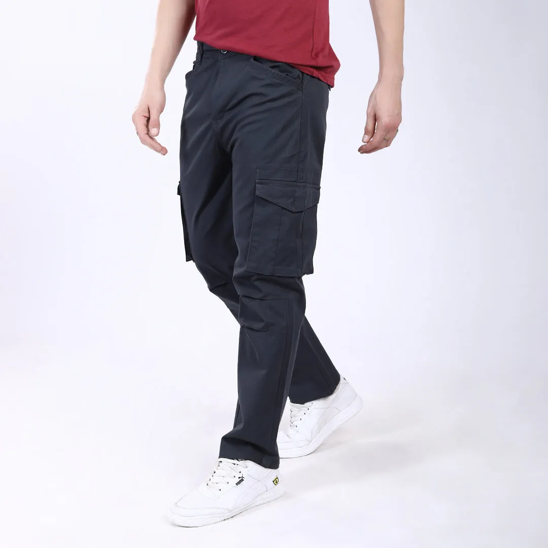 Men's Relaxed Fit Dark Grey Stretch Cotton Cargo Pants – Streetwear Utility Style