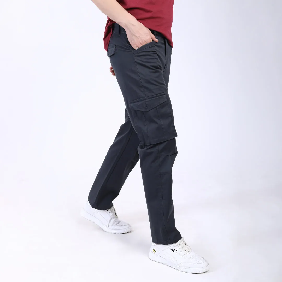 Men's Relaxed Fit Dark Grey Stretch Cotton Cargo Pants – Streetwear Utility Style