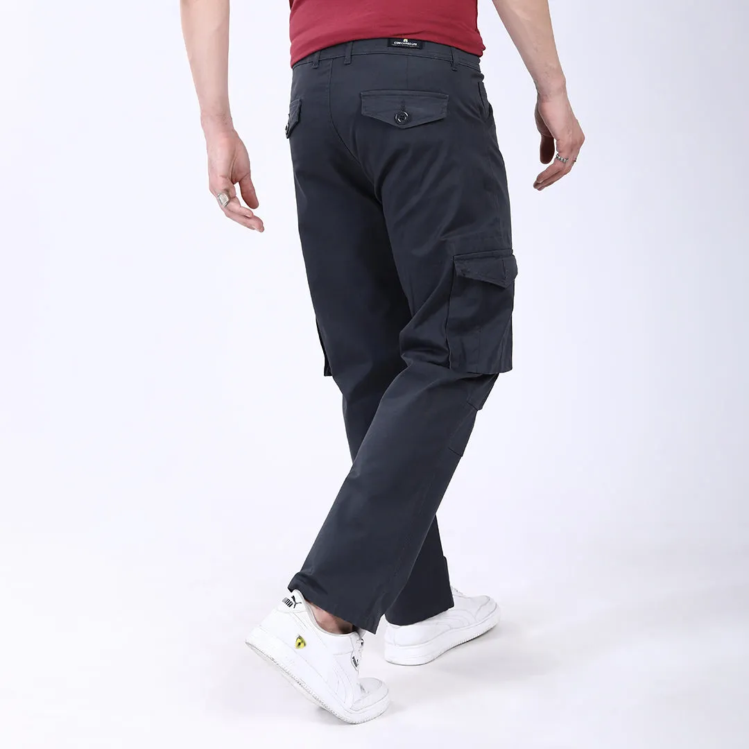 Men's Relaxed Fit Dark Grey Stretch Cotton Cargo Pants – Streetwear Utility Style