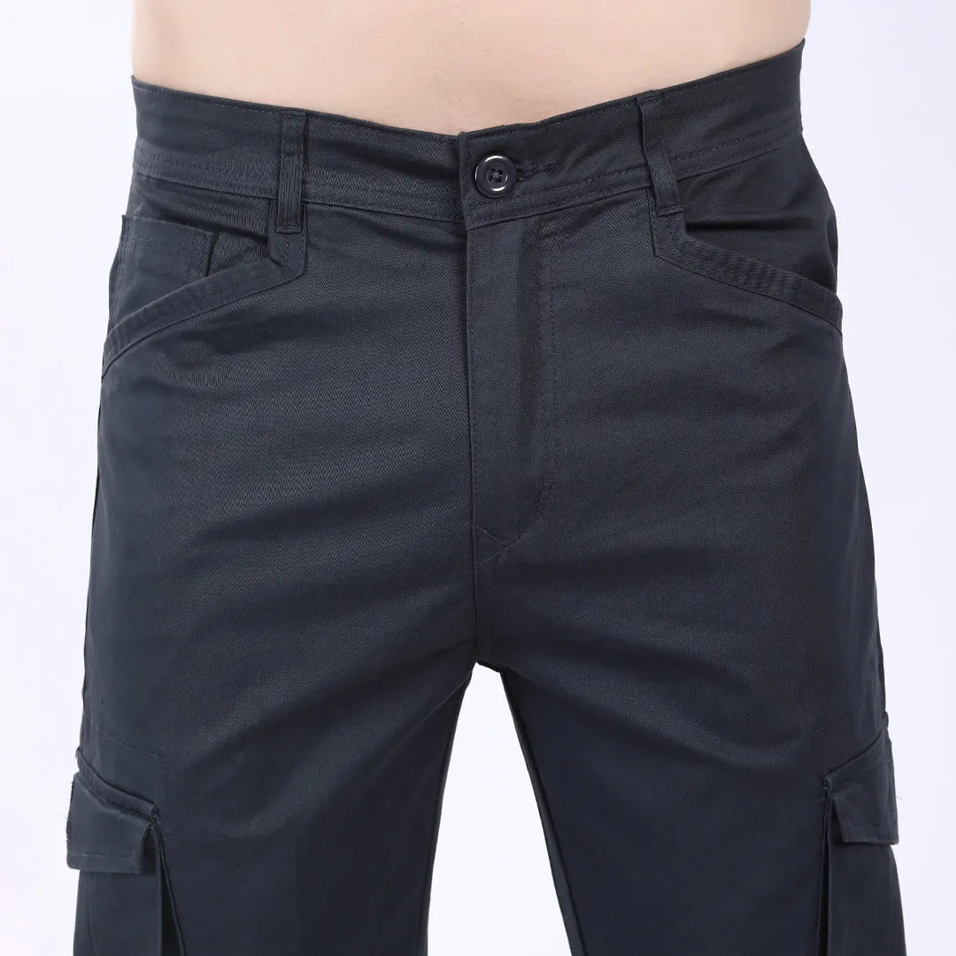 Men's Relaxed Fit Dark Grey Stretch Cotton Cargo Pants – Streetwear Utility Style