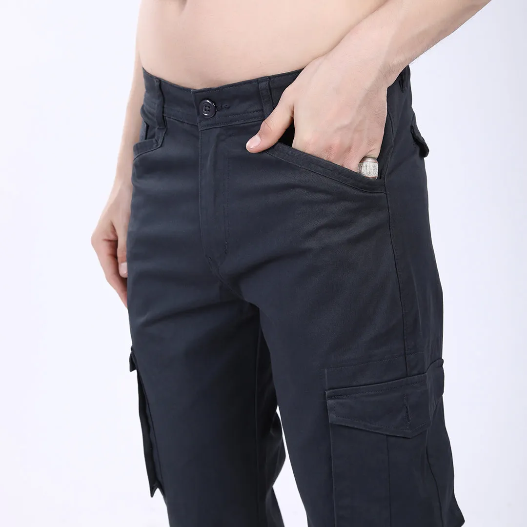 Men's Relaxed Fit Dark Grey Stretch Cotton Cargo Pants – Streetwear Utility Style