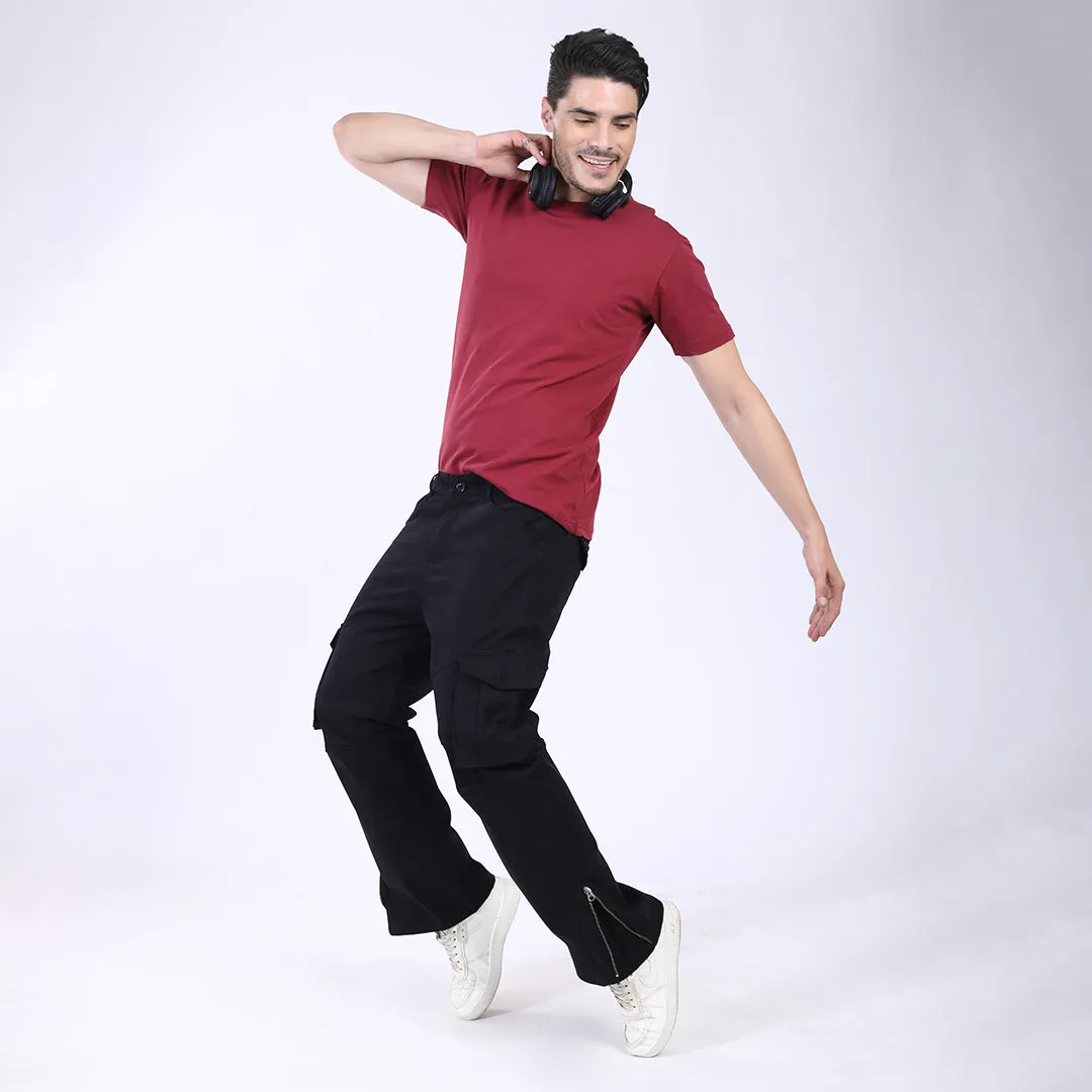 Men's Relaxed Fit Black Stretch Cotton Cargo Pants – Streetwear Utility Style