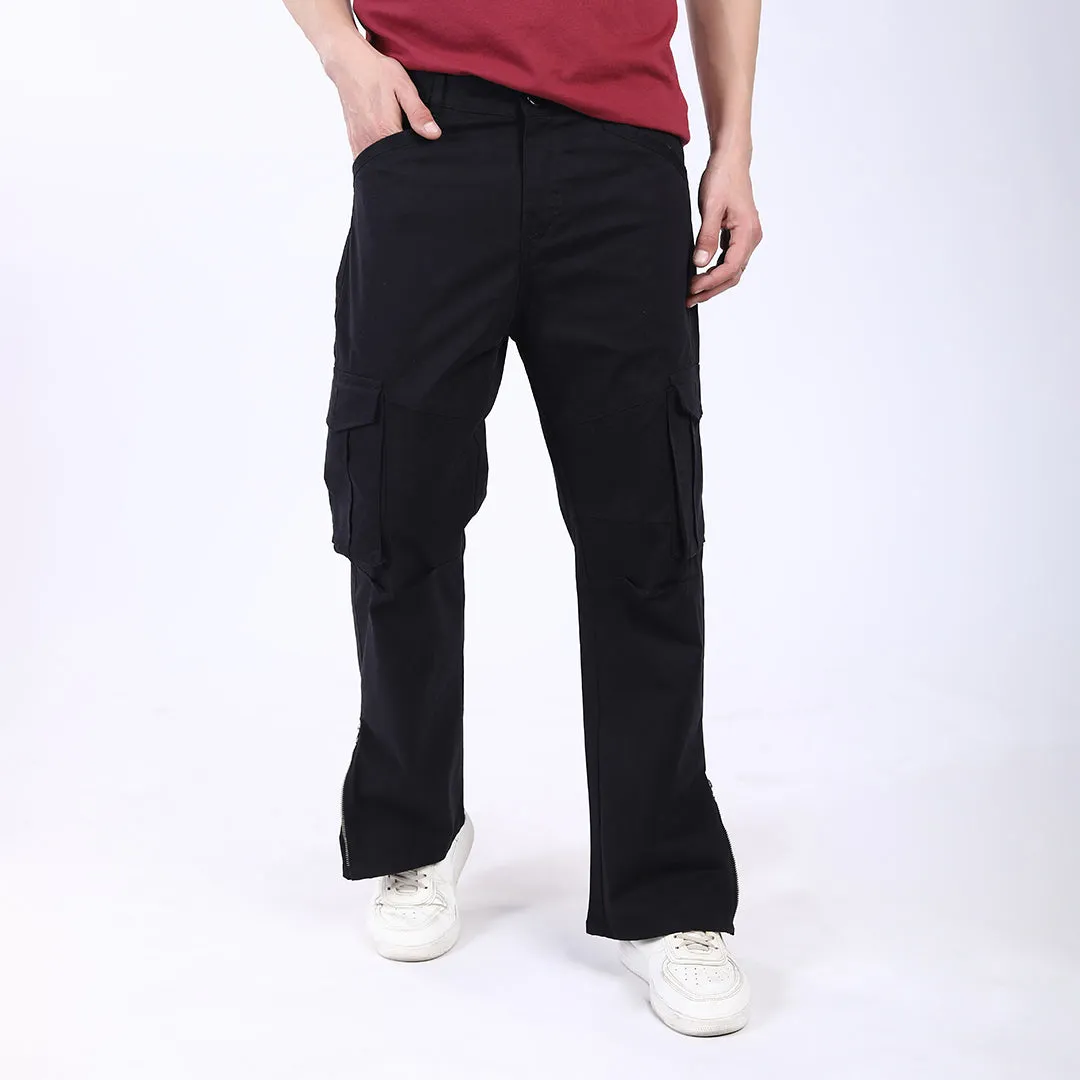 Men's Relaxed Fit Black Stretch Cotton Cargo Pants – Streetwear Utility Style