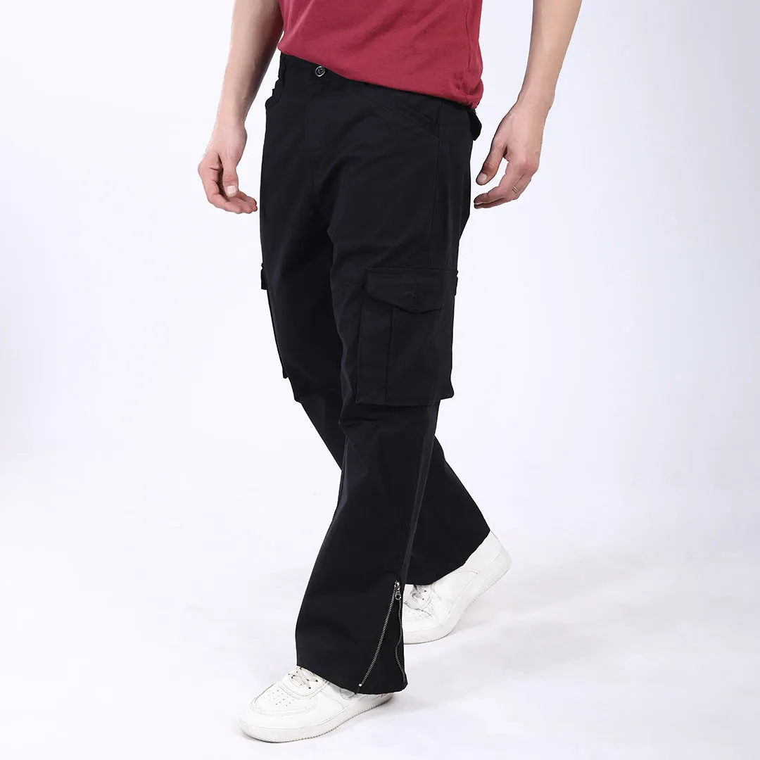 Men's Relaxed Fit Black Stretch Cotton Cargo Pants – Streetwear Utility Style